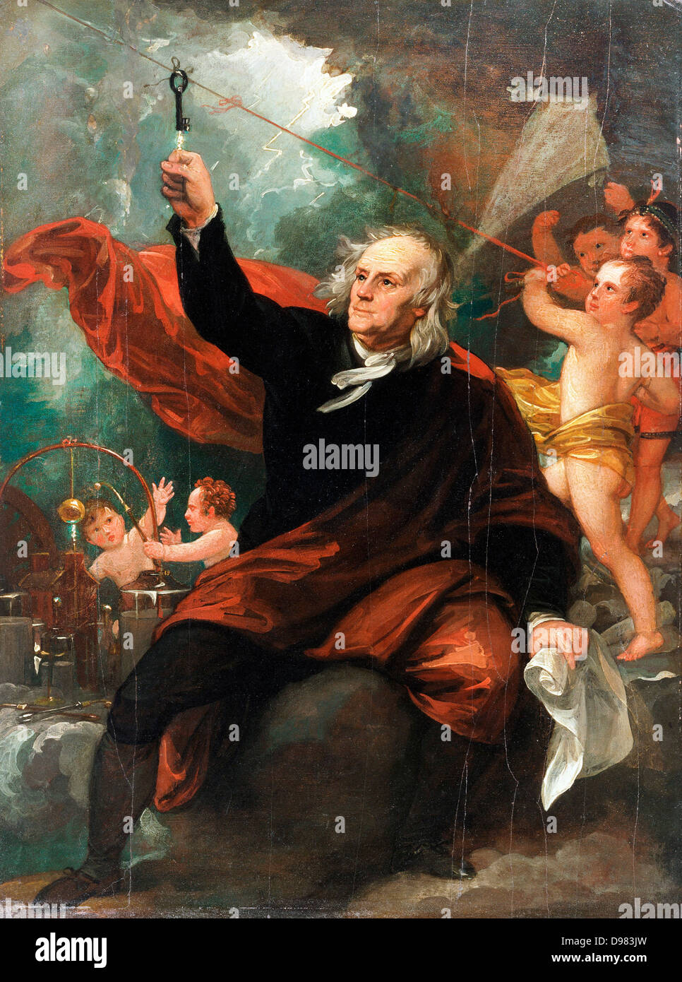 Benjamin West, Benjamin Franklin Zeichnung Strom vom Himmel. Ca. 1816. Öl auf Leinwand. Philadelphia Museum of Art, Entomologicky Stockfoto