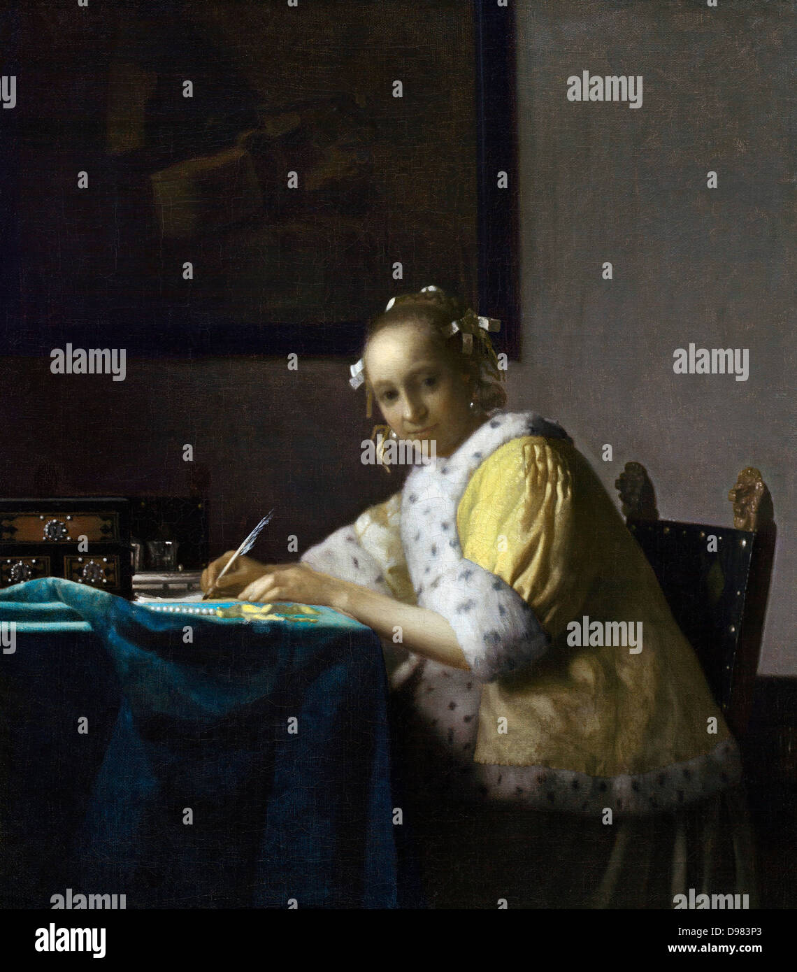 Johannes Vermeer, eine Dame schreiben. Ca. 1665. Öl auf Leinwand. National Gallery of Art, Washington, D.C. Stockfoto