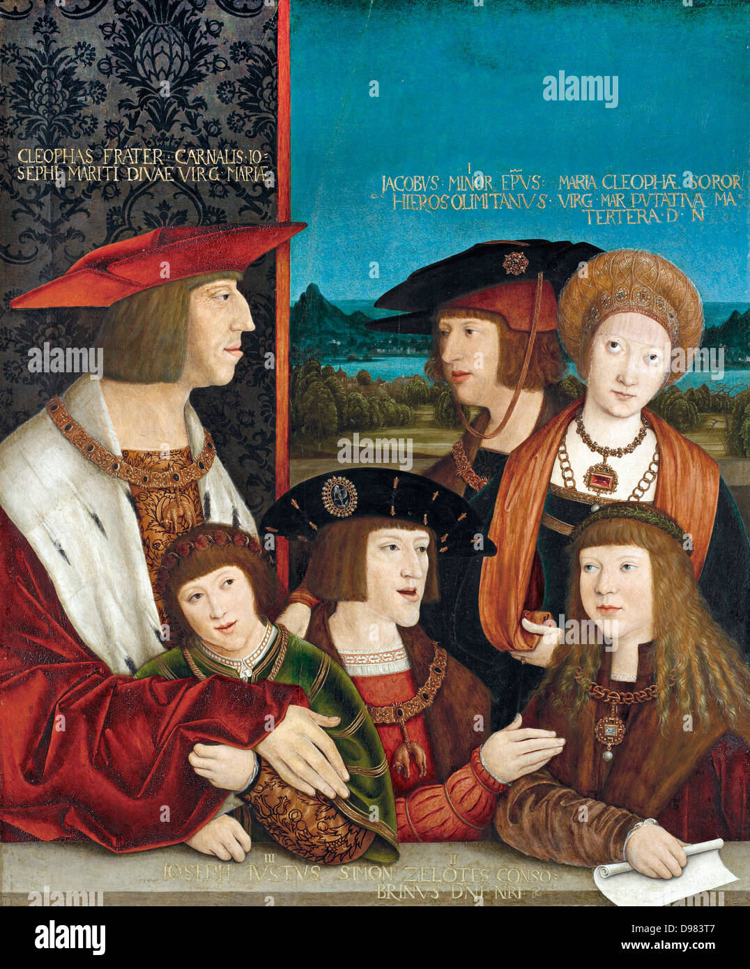 Bernhard Strigel, Kaiser Maximilian I mit seiner Familie 1516-1520 Öl auf Holz. Kunsthistorisches Museum, Wien, Österreich. Stockfoto