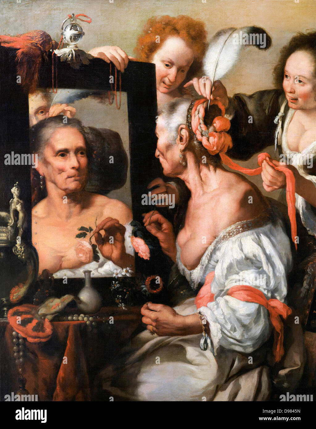 Bernardo Strozzi, Vanitas (alte Coquette). Ca. 1637. Öl auf Leinwand. Puschkin-Museum, Moskau. Stockfoto