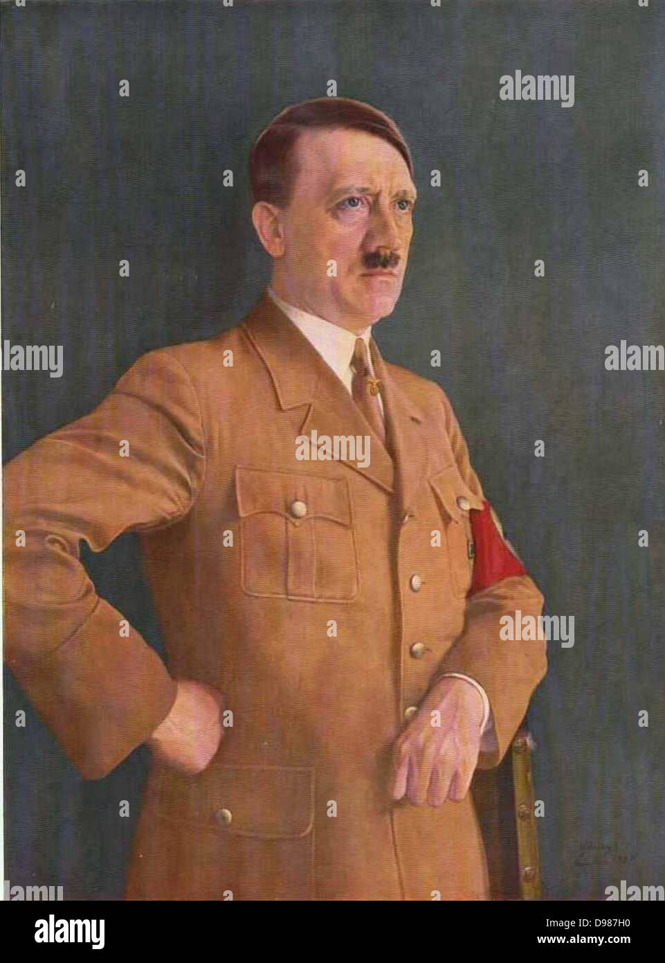 Adolf Hitler (1889-1945) Österreichische geborene deutsche Politiker, der die Nsdap (Nationalsozialistische Deutsche Arbeiterpartei NSDAP), besser bekannt als der NS-Partei, führte. Bundeskanzler der Bundesrepublik Deutschland (1933-1945) und Führer und Reichskanzler Deutschlands (1934 - 1945). Portrait von Heinrich Knirr (1862-1944), 1935. Stockfoto