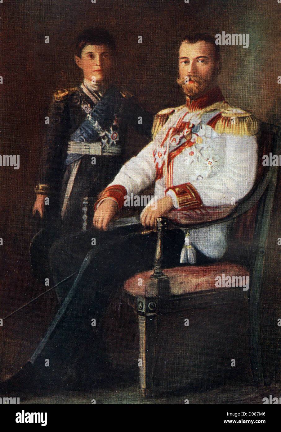 Nikolaus II., Zar von Russland und der Zarewitsch, Grand Duke Alexis. (Farbe) Stockfoto