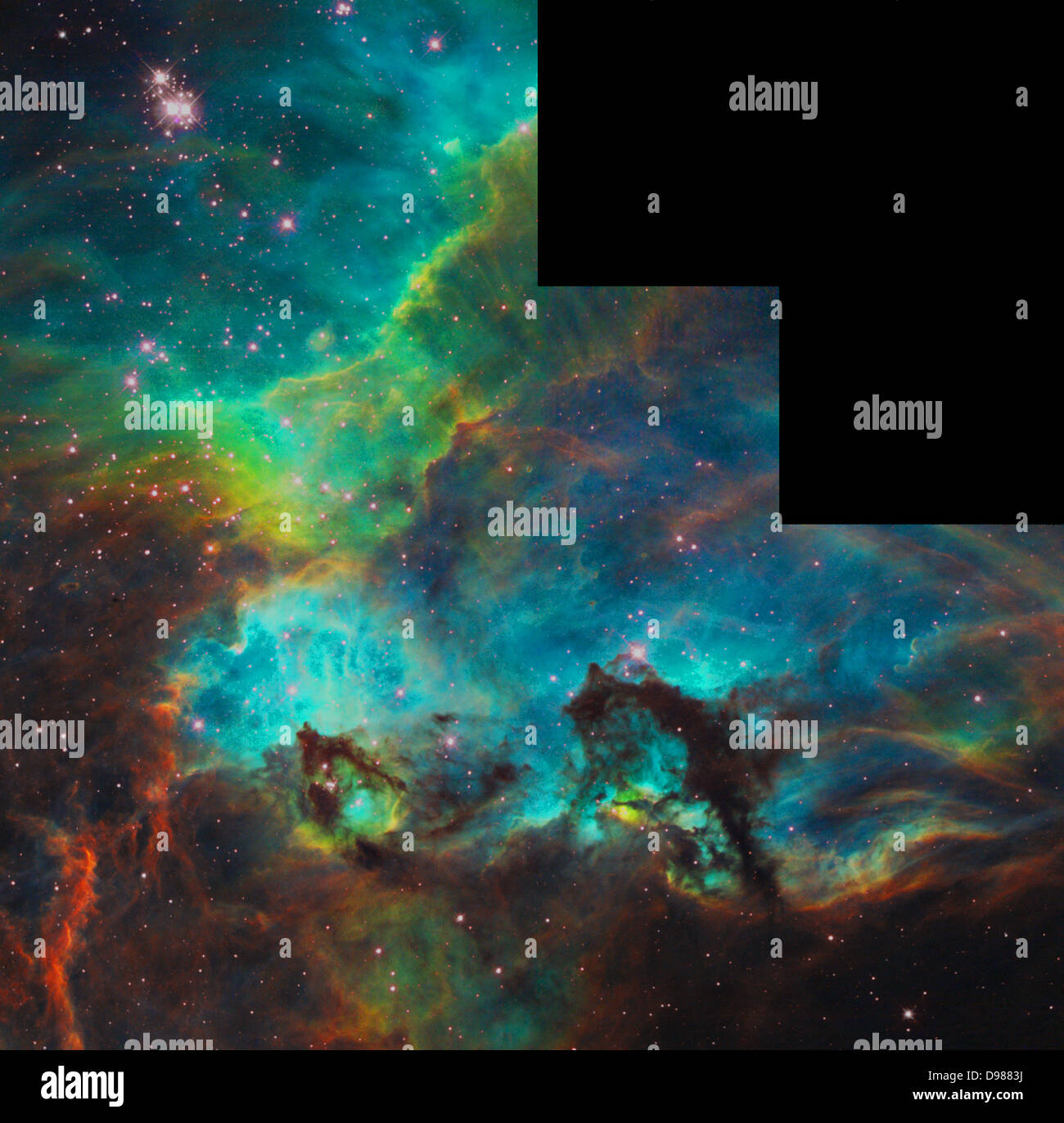 Star Cluster NGC 2074 in der großen Magellanschen Wolke. Ein kleiner Teil des Nebels in der Nähe der Sternhaufen NGC 2074 (oben, Stockfoto