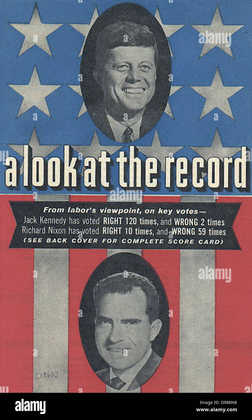 Score Card der Abstimmung Aufzeichnung für die beiden rivalisierenden Präsidentschaftskandidaten in den 1960er Usa Wahl. Die von der amerikanischen Vereinigung der Arbeit produziert. Karte zeigt Richard Nixon, unten und John F Kennedy. Stockfoto