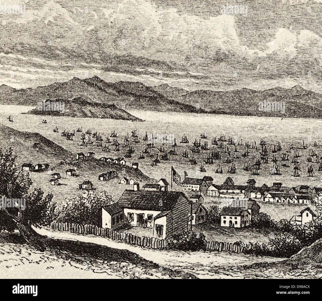 Sehen Sie San Francisco c1860, Blick auf die Bucht. Gravur. Stockfoto