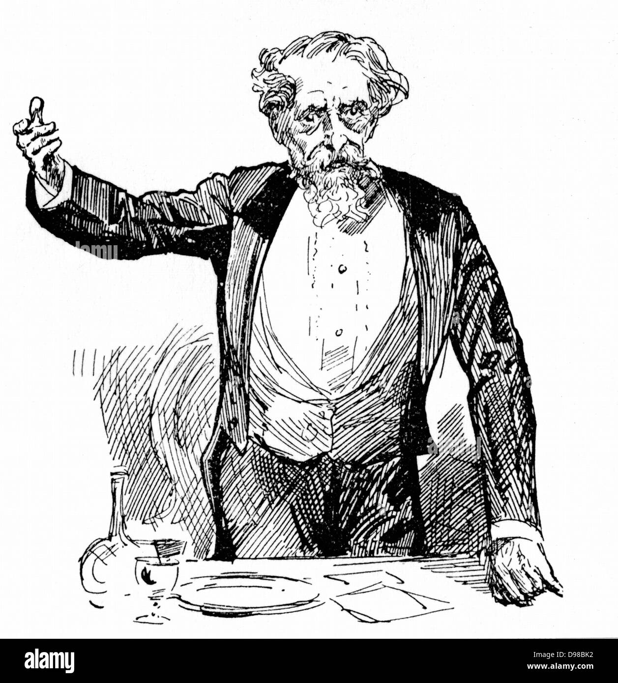 Charles Dickens (1812-1870), englischer Schriftsteller und Journalist geben nach dem Essen Rede. Gravur. Stockfoto