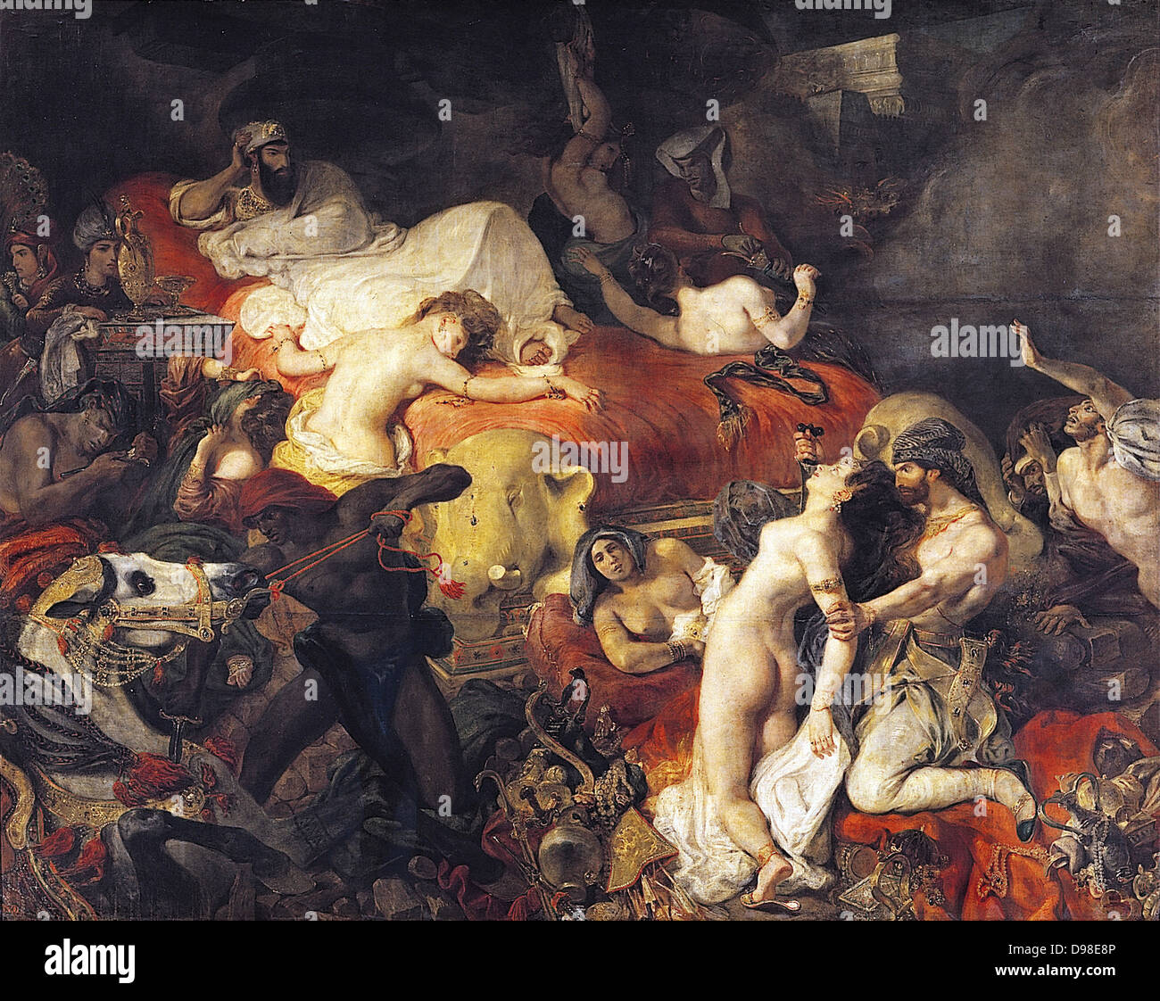 Tod von Sardanapolis von Eugene Delacroix, (1798-1863) französischer Künstler. Die Malerei ist auf die Geschichte von Sardanapalus, letzte König von Assyrien, aus der Bibliothek von Diodorus Siculus, eine alte griechische Historiker Stockfoto