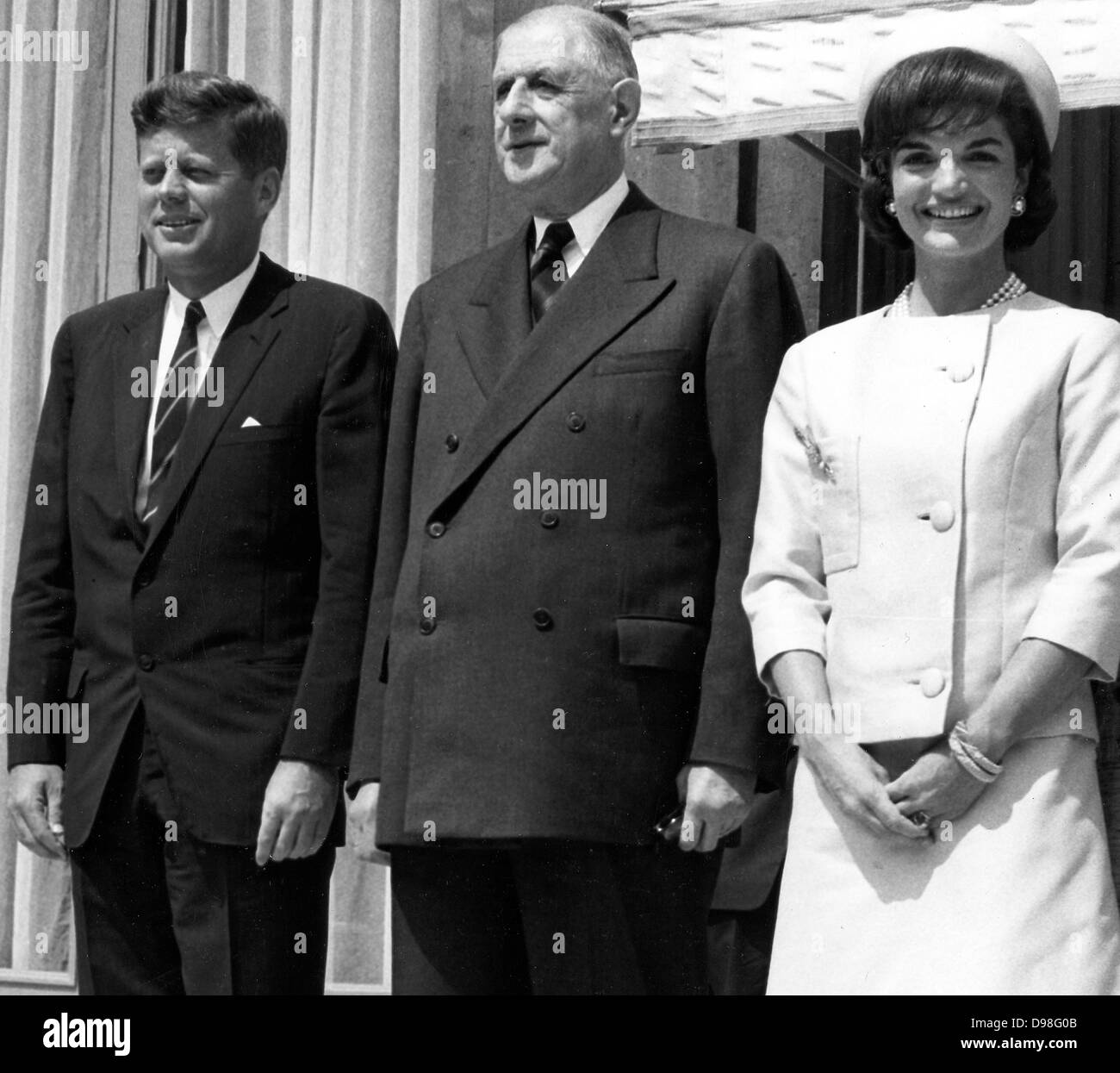 US-Präsident John Kennedy, Präsident Charles de Gaulle und Jackie Kennedy in Paris im Élysée-Palast 31. Mai 1961 Stockfoto
