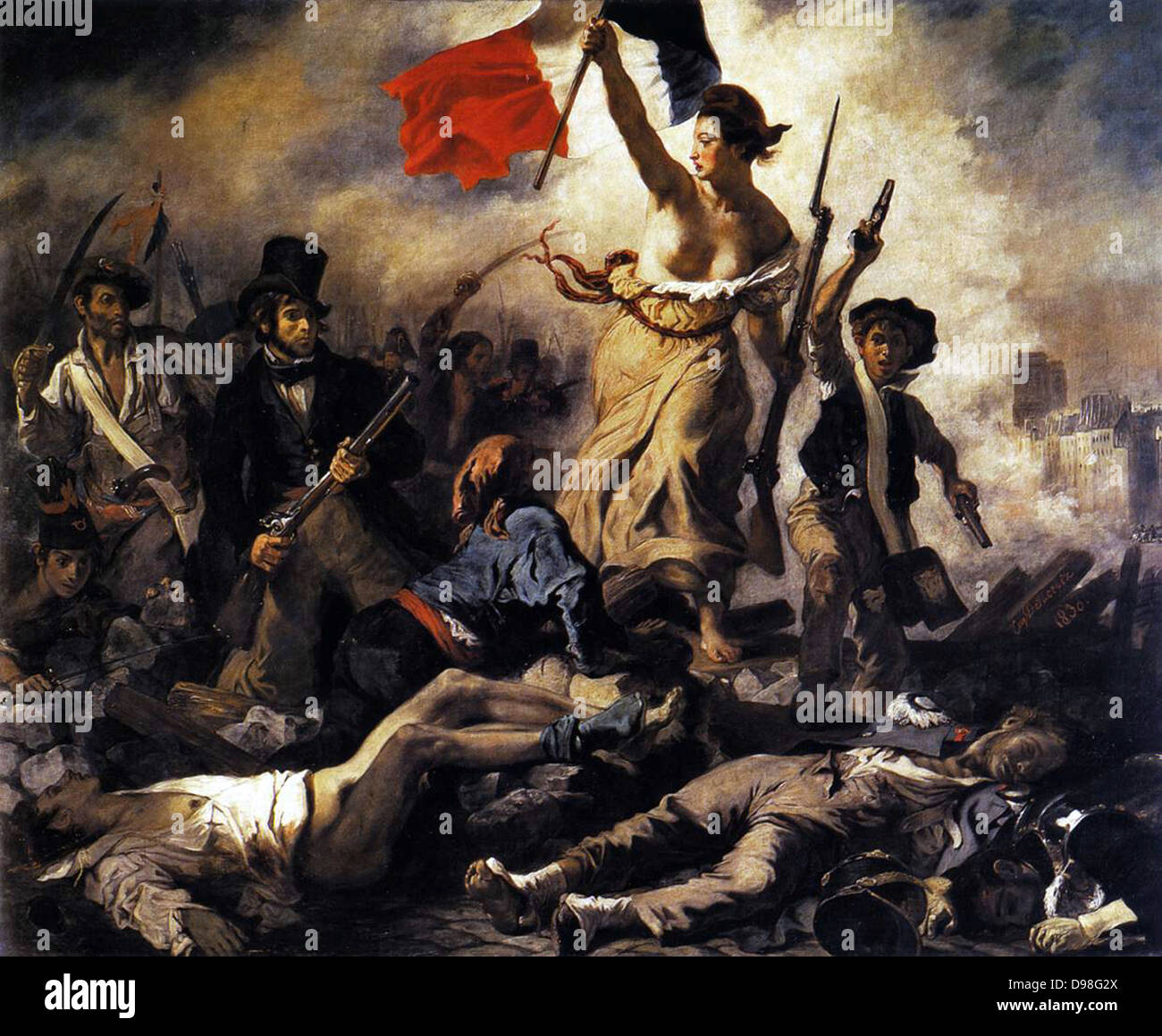 Französisch-romantischen Maler Eugène Delacroix (1798-1863). Freiheit führt das Volk (1830) Stockfoto