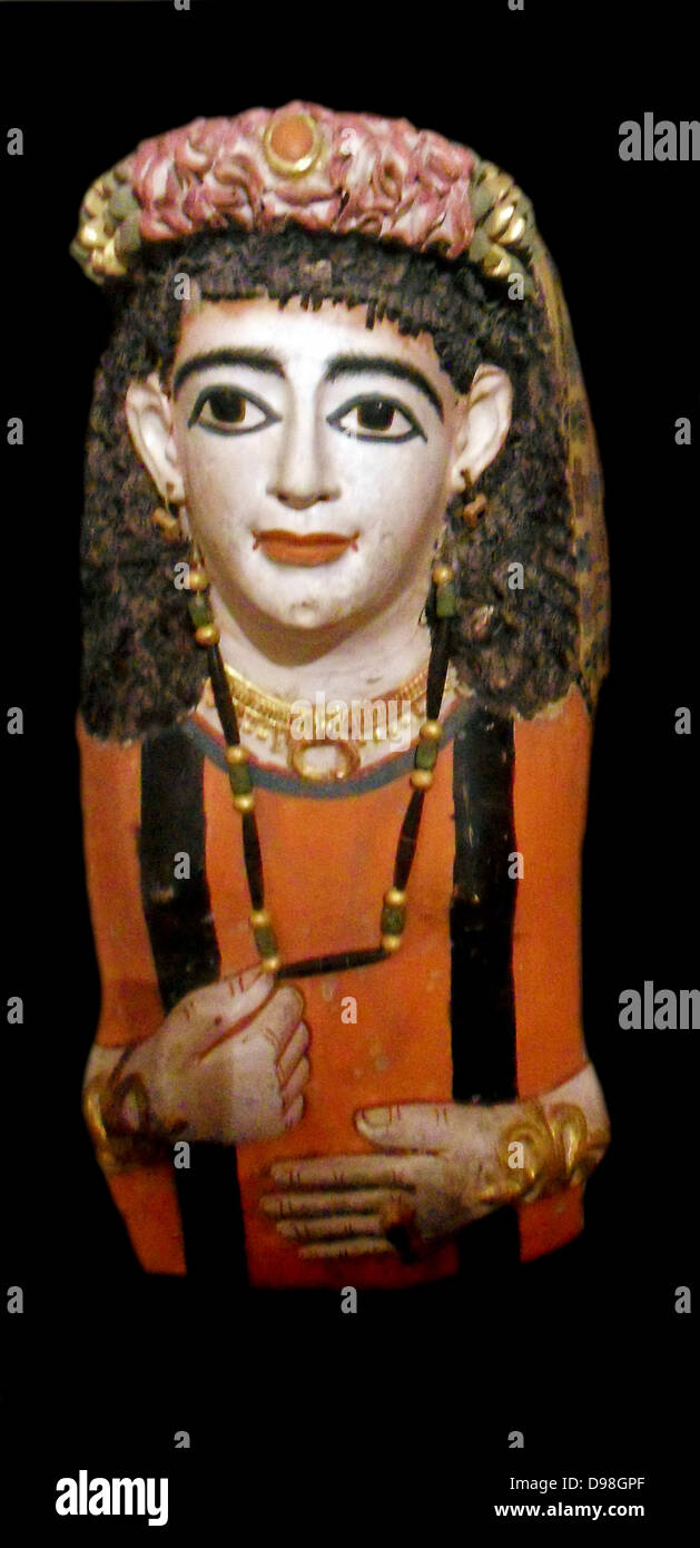 Mumienmaske einer Dame tragen eine jeweled Girlande. 60-70 n. Chr. römische ägyptischen von Meir Stockfoto
