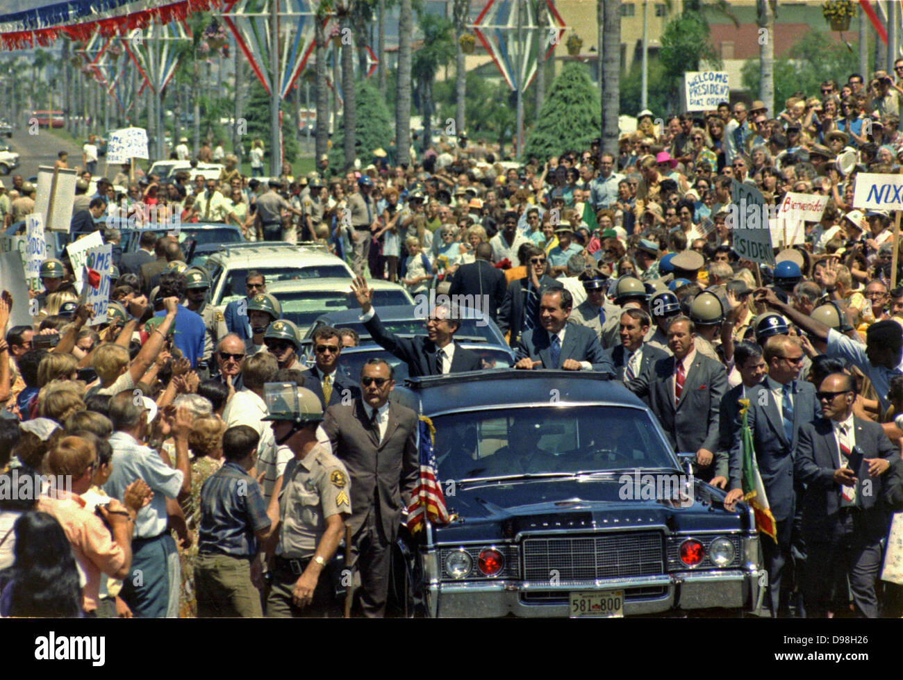 Gustavo Diaz Ordaz mit US-Präsident Richard Nixon in San Diego USA. Gustavo Díaz Ordaz Bolaños (12. März 1911 - vom 15. Juli 1979) diente als Präsident von Mexiko von 1964 bis 1970. Stockfoto