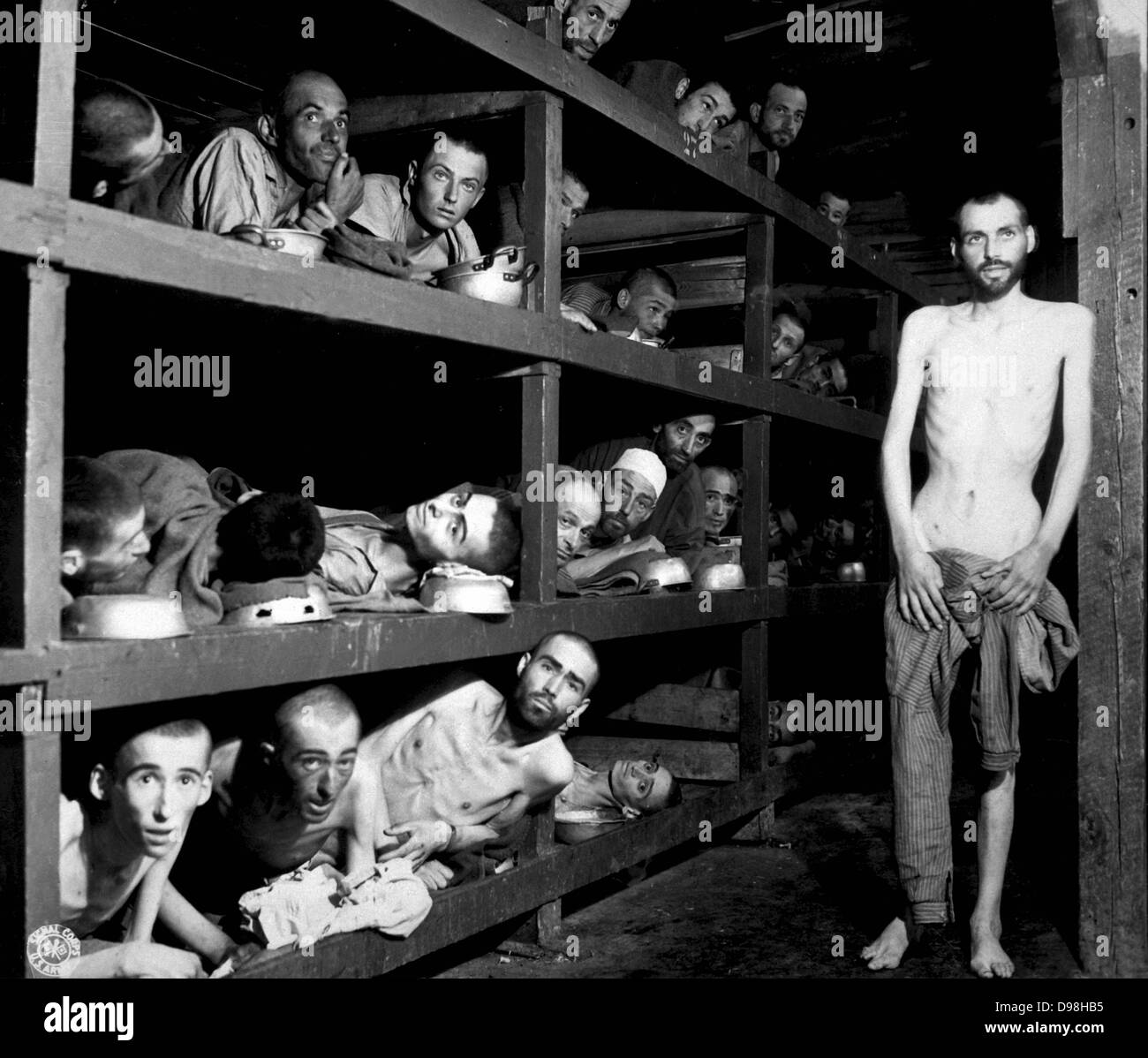 Insassen des Konzentrationslagers Buchenwald bei Weimar, Deutschland. Stockfoto