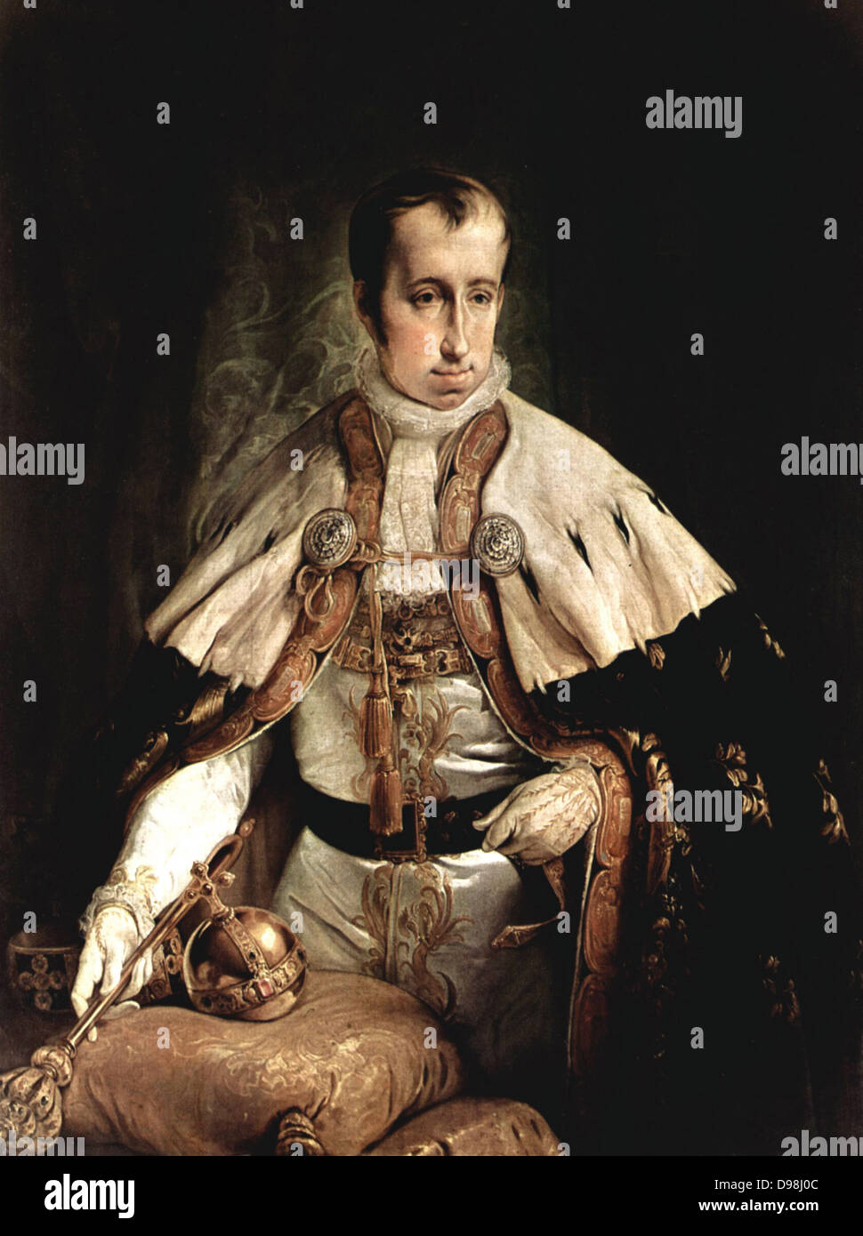 Ferdinand I. (19. April 1793 bis 29. Juni 1875) war Kaiser von Österreich, Präsident des Deutschen Bundes, König von Ungarn und Böhmen (wie Ferdinand V), sowie die zugehörigen Herrschaften aus dem Tod seines Vaters, Franz II., Kaiser des Heiligen Römischen Reiches, bis zu seiner Abdankung nach den Revolutionen von 1848. Stockfoto