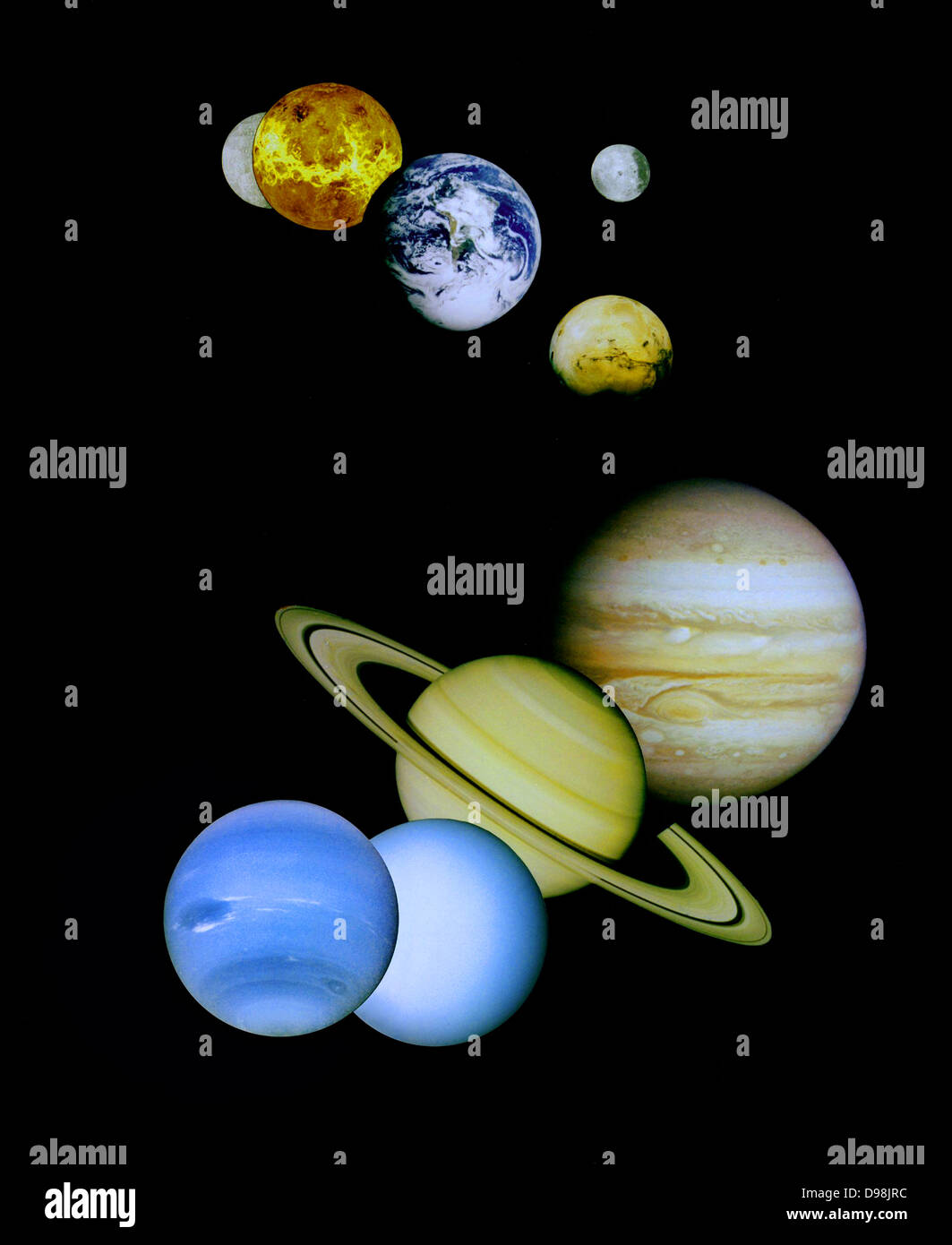 Zusammengesetzte Bild der Darstellung der Planeten im terrestrischen Sonnensystem. Stockfoto