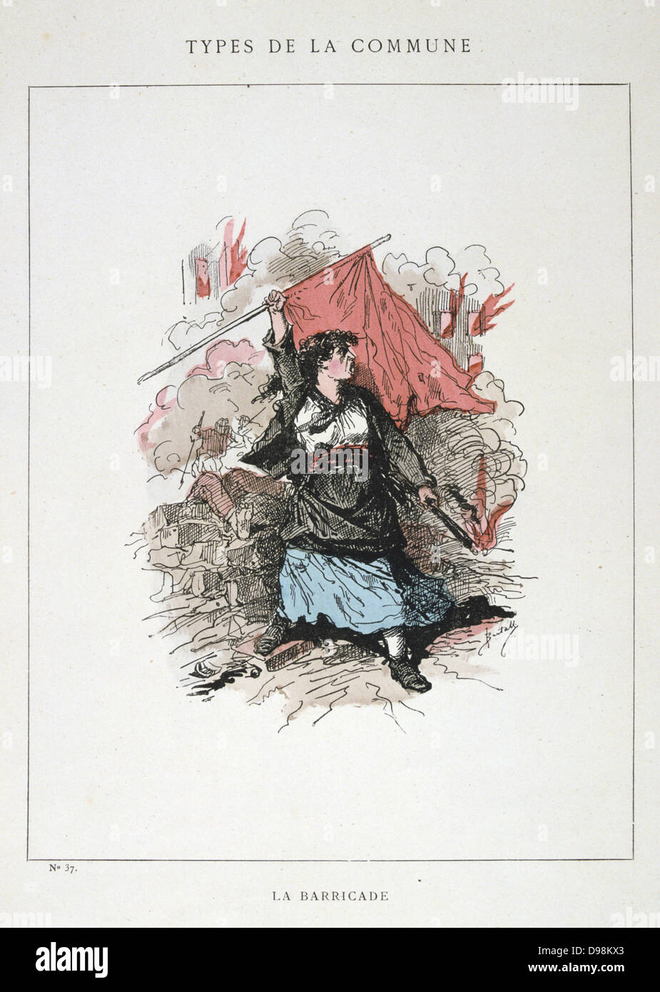 Paris Kommune 26 März-28. Mai 1871. Arten zu kommunizieren: eine Frau auf den Barrikaden. Stockfoto