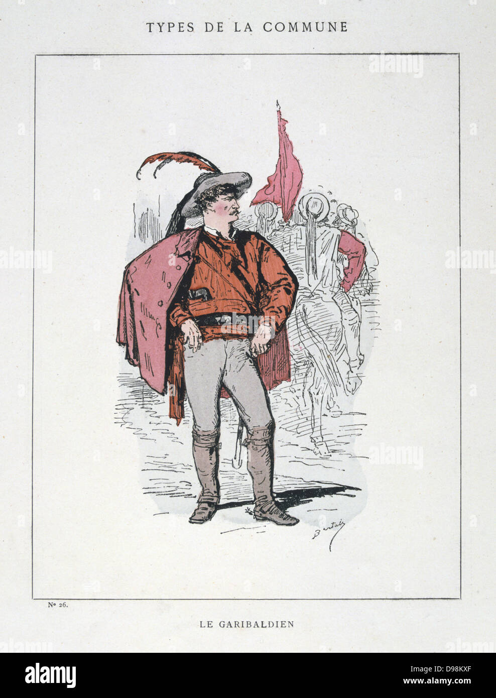 Paris Kommune 26 März-28. Mai 1871. Gemeinde Typen: Le Garibaldien gekleidet in ein rotes Hemd zu Ehren des italienischen Nationalisten. Stockfoto