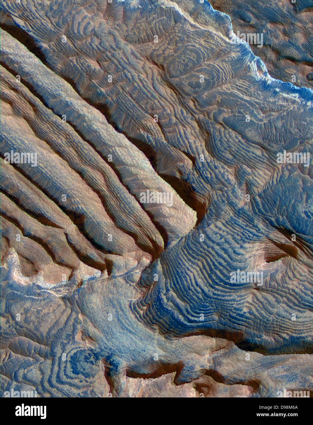 Rhythmische Bettwäsche in sedimentären Fundament in Becquerel Krater auf dem Mars wird vorgeschlagen, durch die Muster in diesem Bild aus der Stockfoto