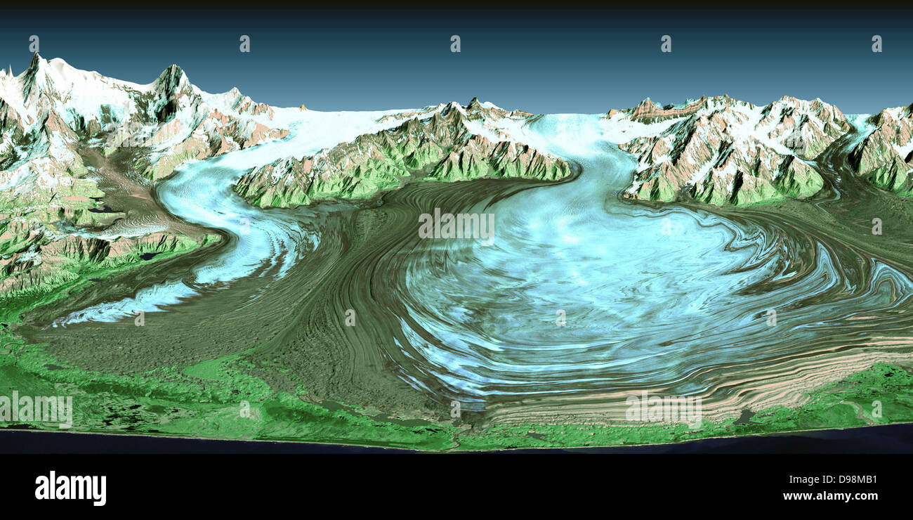 Malaspina Gletscher in Südost-Alaska gilt als das klassische Beispiel eines Piemont Gletschers. Piemont Gletscher auftreten Stockfoto