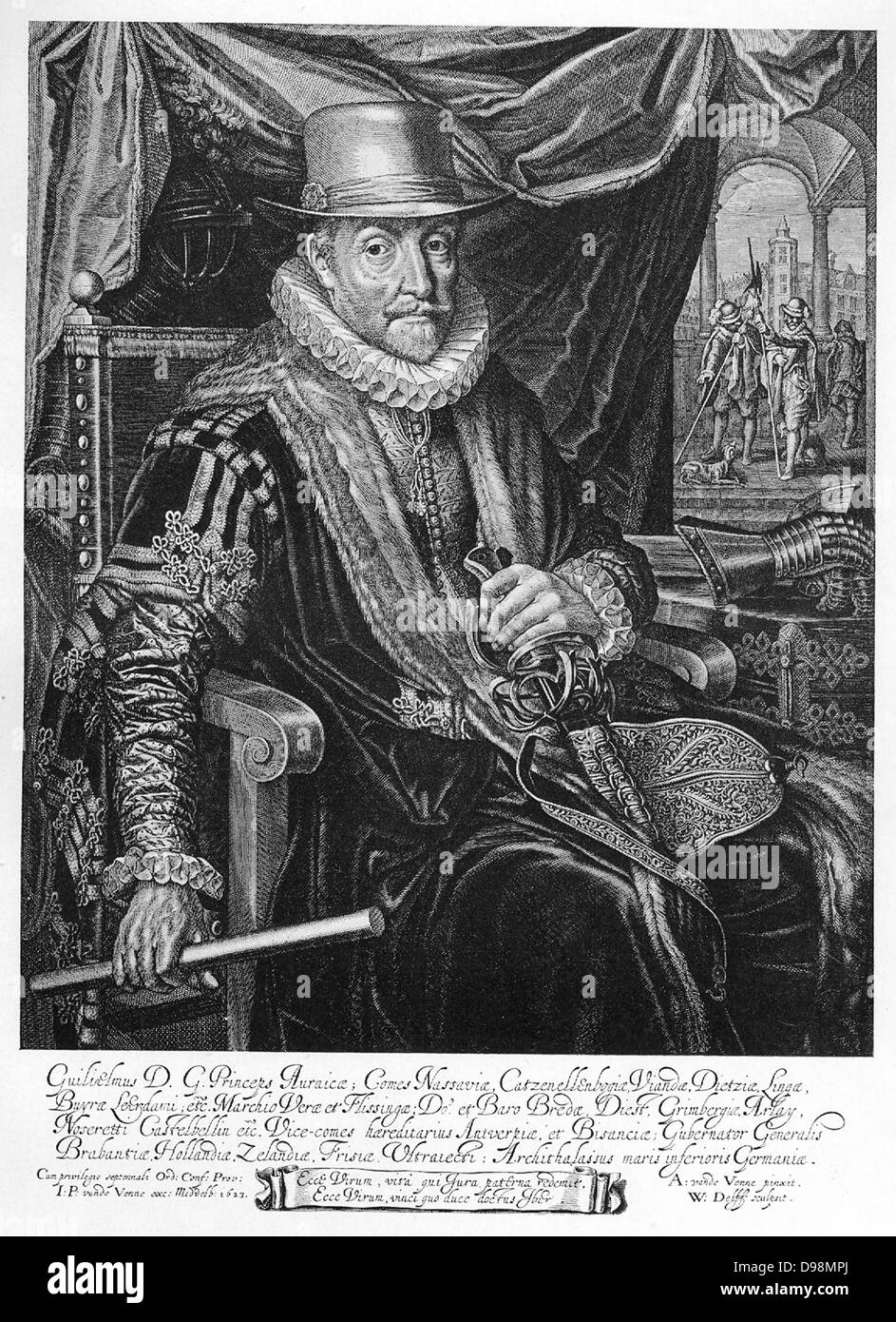 Wilhelm I., Prinz von Oranien (1533-1584) ermordet. Seine letzten Worte waren: "Mein Gott, erbarme dich meiner und diese armen Menschen, ein Leben der Opfer entschieden." Er den Krieg mit seinen eigenen Ressourcen von 1568 bis 1572 geleitet hatte. Dann bis 1576 mit der Unterstützung von Holland und Seeland und dann bis 1579, mit der Unterstützung von allen niederländischen Provinzen. Stockfoto