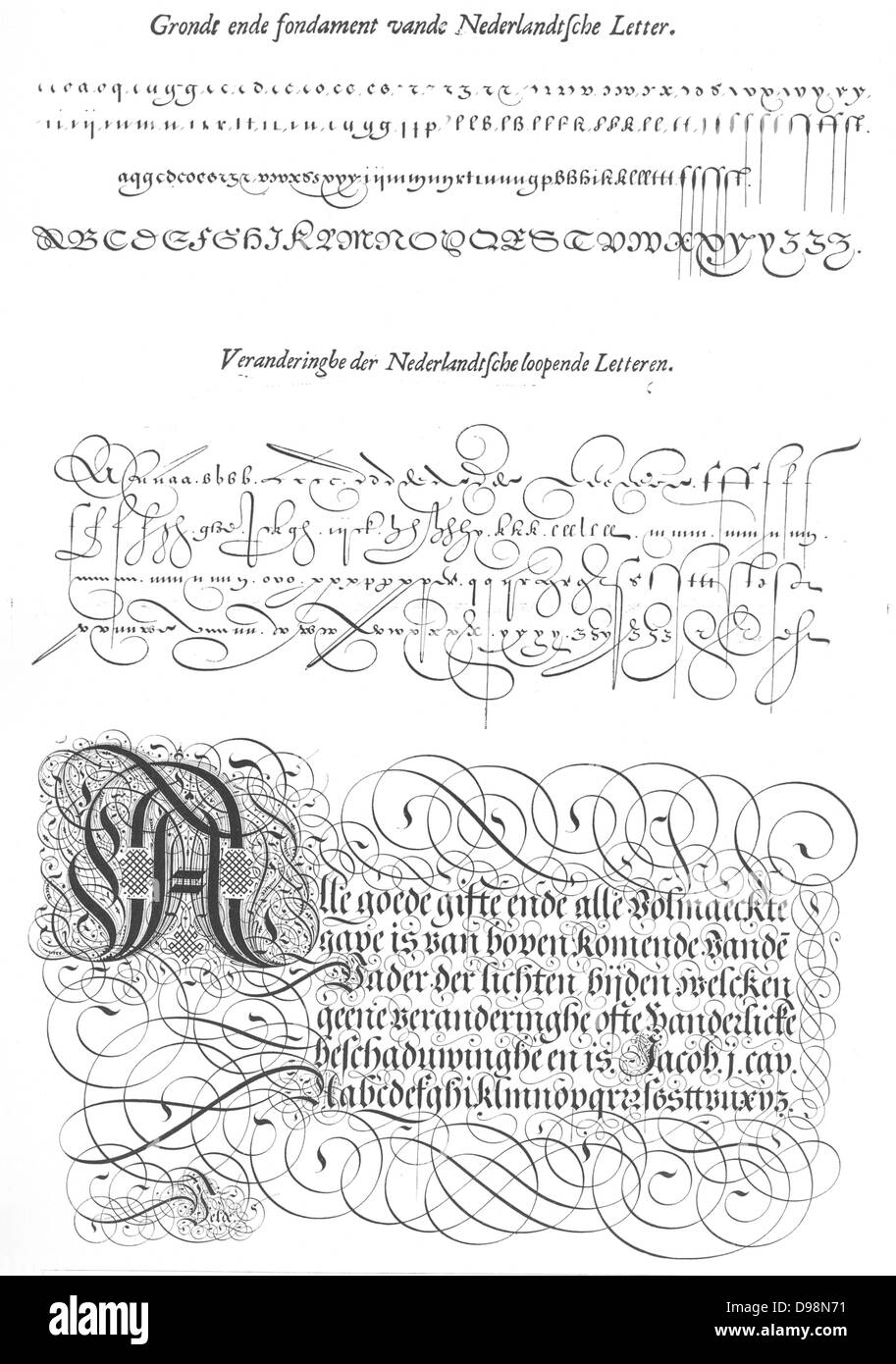 Beispiele für Handschrift von der großen niederländischen Schreiber jan van der Velde 1568-1623 Stockfoto