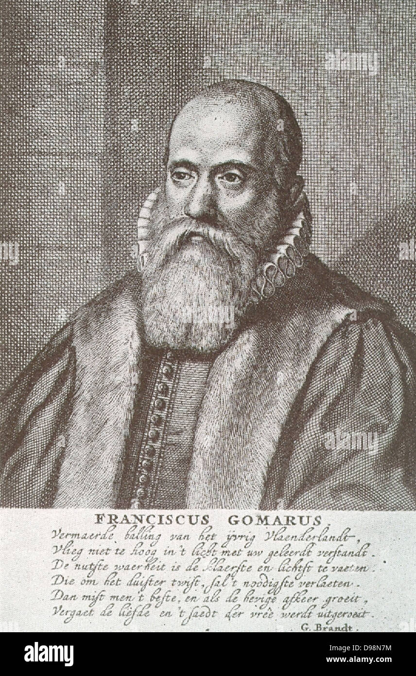 Franciscus Gomarus (1563-1641), Professor der Theologie an der Leiden, die Lehre von der Prädestination, seine Arbeit zu grossen Abteilungen in den Niederlanden geführt und führte zu langwierigen kirchlichen Streitigkeiten. Stockfoto