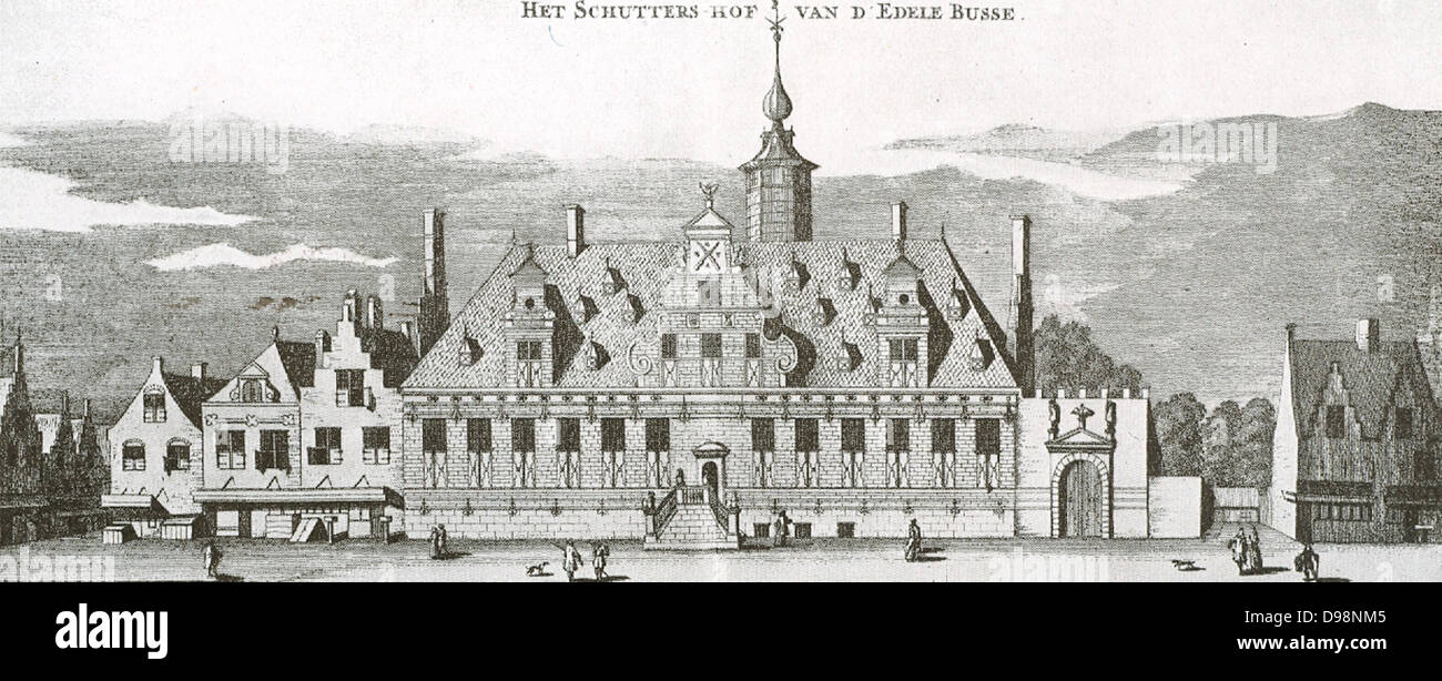 Niederländische Häuser in der Stadt Middelburg, um 1650 Stockfoto