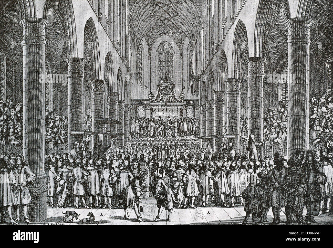Als William 111 und Maria versprochen hatte, die Freiheiten des englischen Volkes vollstreckt werden, wurde am 21. April 1689. Das Paar wurde in der Westminster Abbey gekrönt. Stockfoto