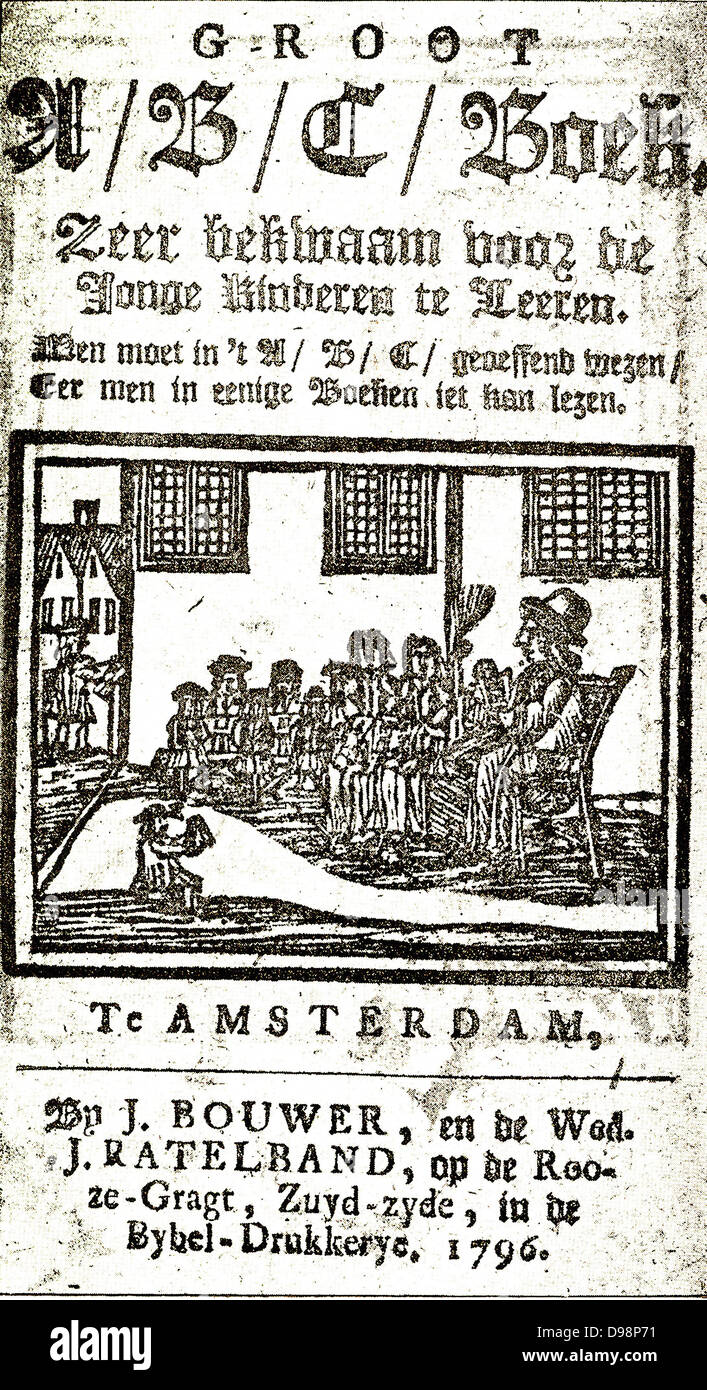 Titelseite der Großen A/B/C/BUCH. "In den Dienst der Jugend; Sprache Fehler gereinigt und verbessert; eine Schule Buch in Holland 1796 verwendet Stockfoto