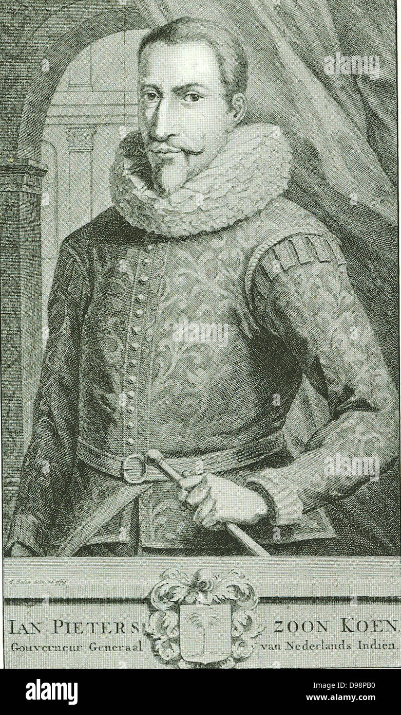 Jan Pieterszoon Koen (1587-1629) war einer der bekanntesten und kämpferischen Präsidenten der Niederländischen Ostindien-Kompanie. Er eroberte ein wichtiger Teil der reichen Insel Java, war der Gründer der Batavia und der niederländischen Macht in den Fernen Osten. Stockfoto