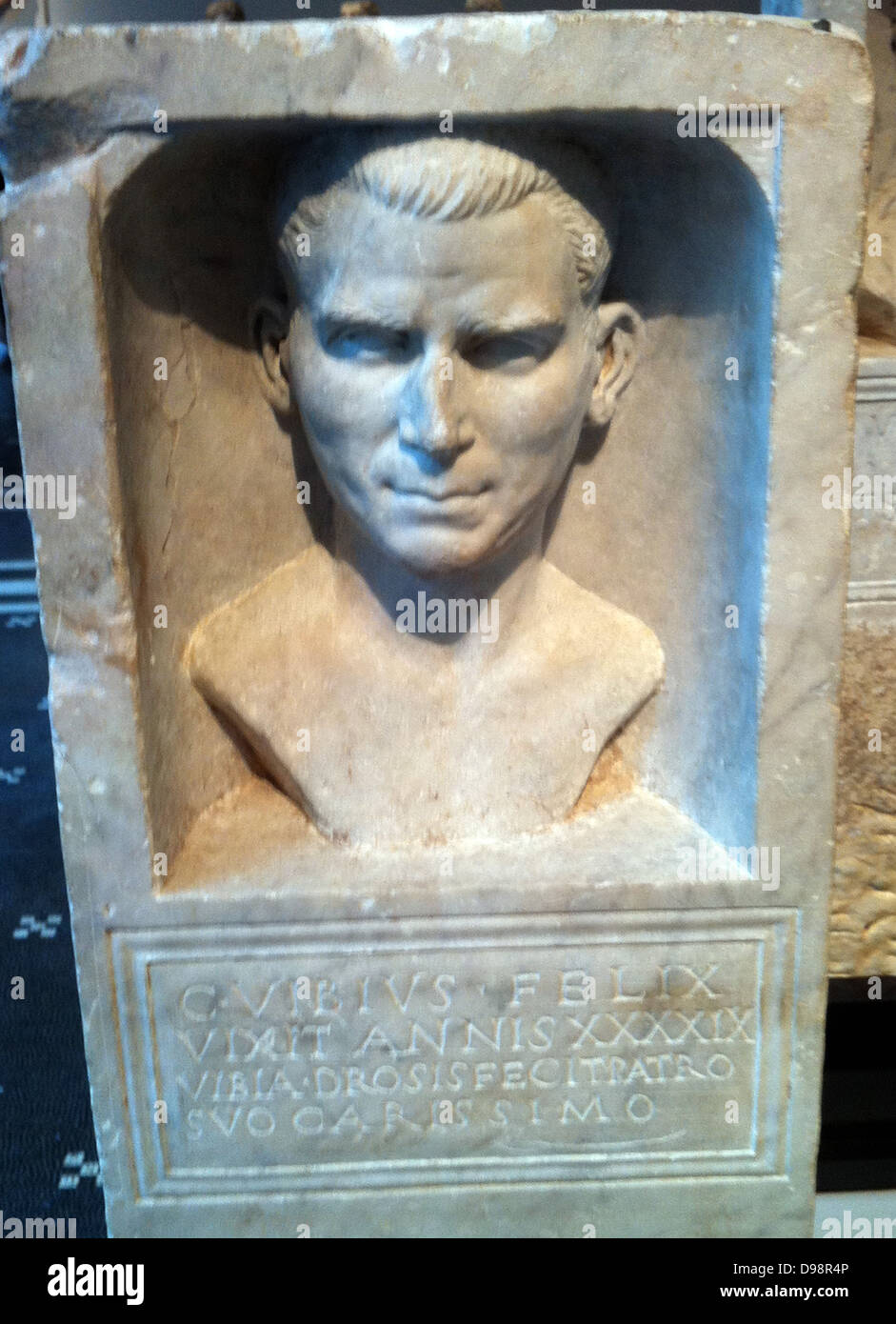 Römische Beerdigung Stele mit einem Porträt des Gaius Felix. 69-80 N. CHR. Stockfoto