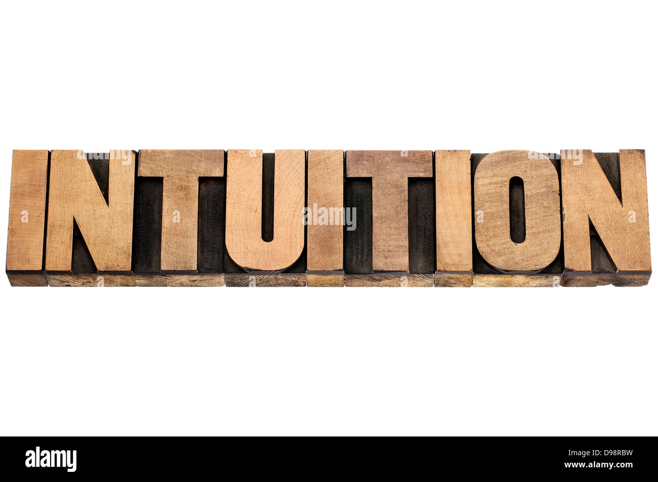 Intuition-Wort - isolierten Text im Buchdruck Holzart Stockfoto