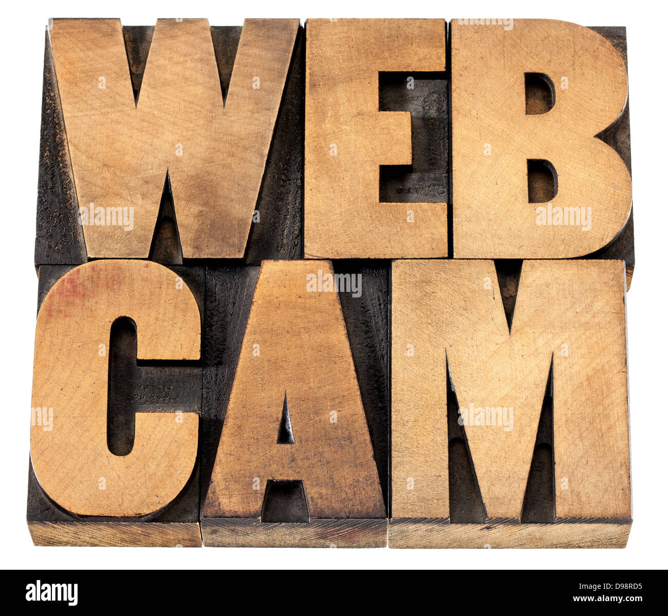 Webcam - Web-Video-Kamera - isoliert-Text im Buchdruck Holzart Stockfoto