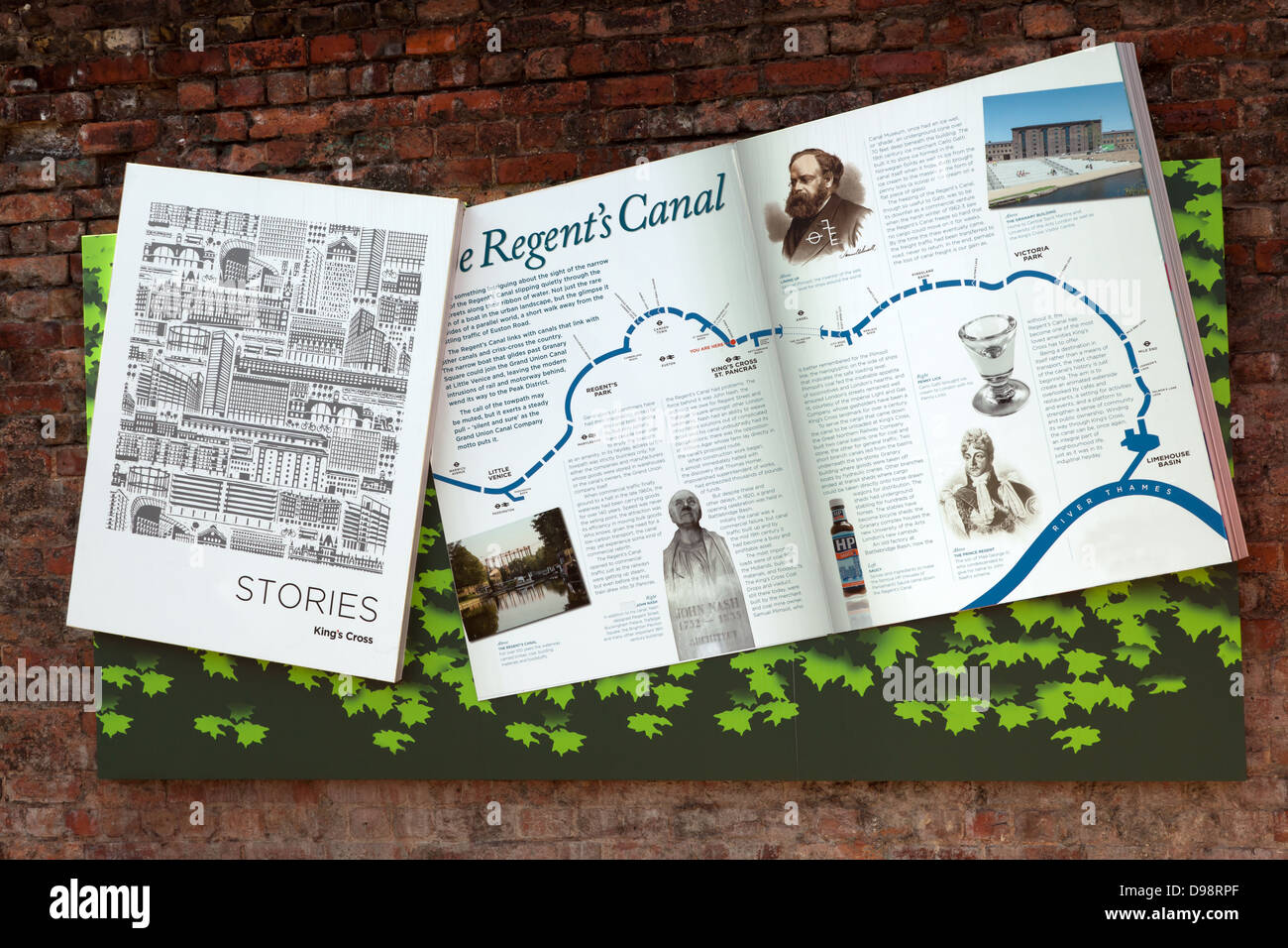 Künstlerische Touristenkarte von der Regent-Kanal zeigt Sehenswürdigkeiten entlang des Weges Stockfoto