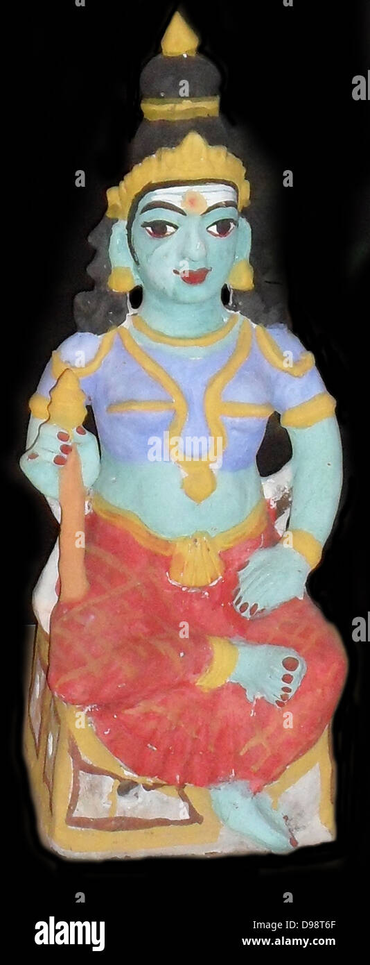 Hindu-Gottes Vishnu, als Lakshmi (seine Gemahlin) dargestellt. kleine Statue Figur vom frühen 20. Jahrhundert Indien. Stockfoto