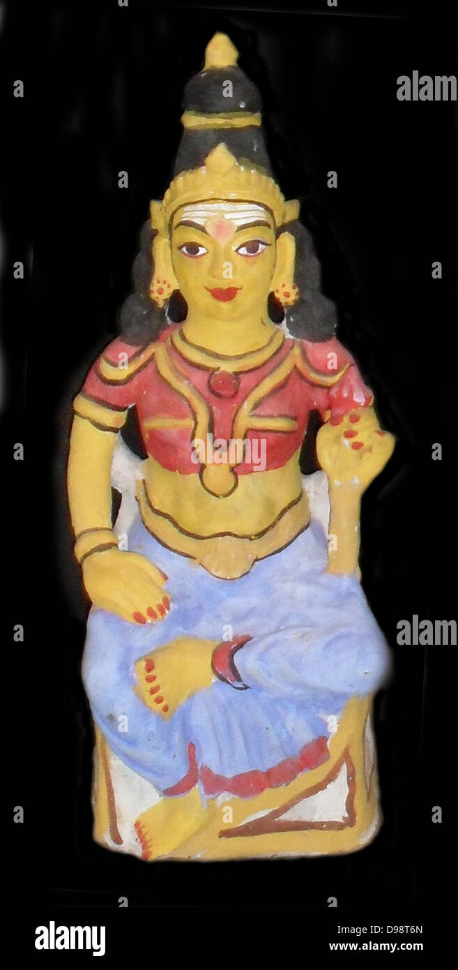 Der Hindu Gott Brahma, dargestellt als Saraswati (seine Gemahlin.  Kleine Statue Figur, vom Anfang des 20. Jahrhunderts Indien. Stockfoto