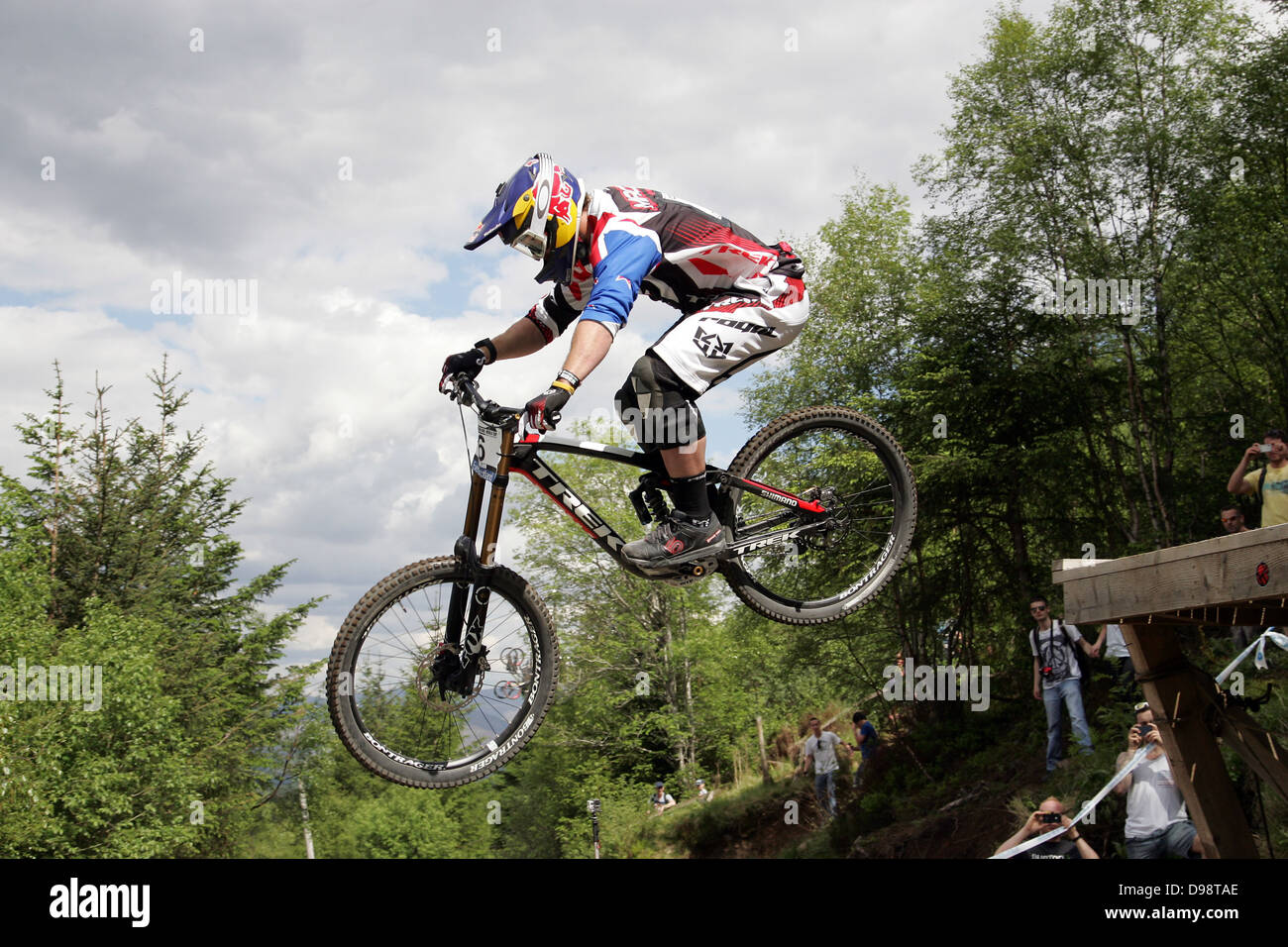 Brook Macdonald Trek World Racing auf dem Platz in der Weltcup-Abfahrt, Fort William 2013 Stockfoto