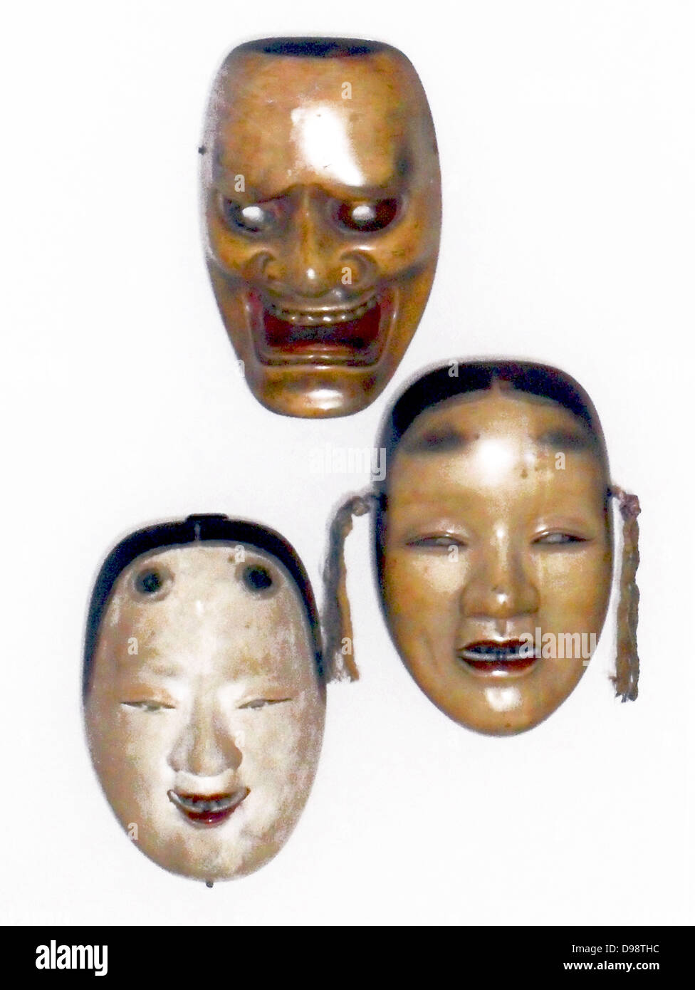 Japanische Noh-Masken 17. Jahrhundert. Stockfoto