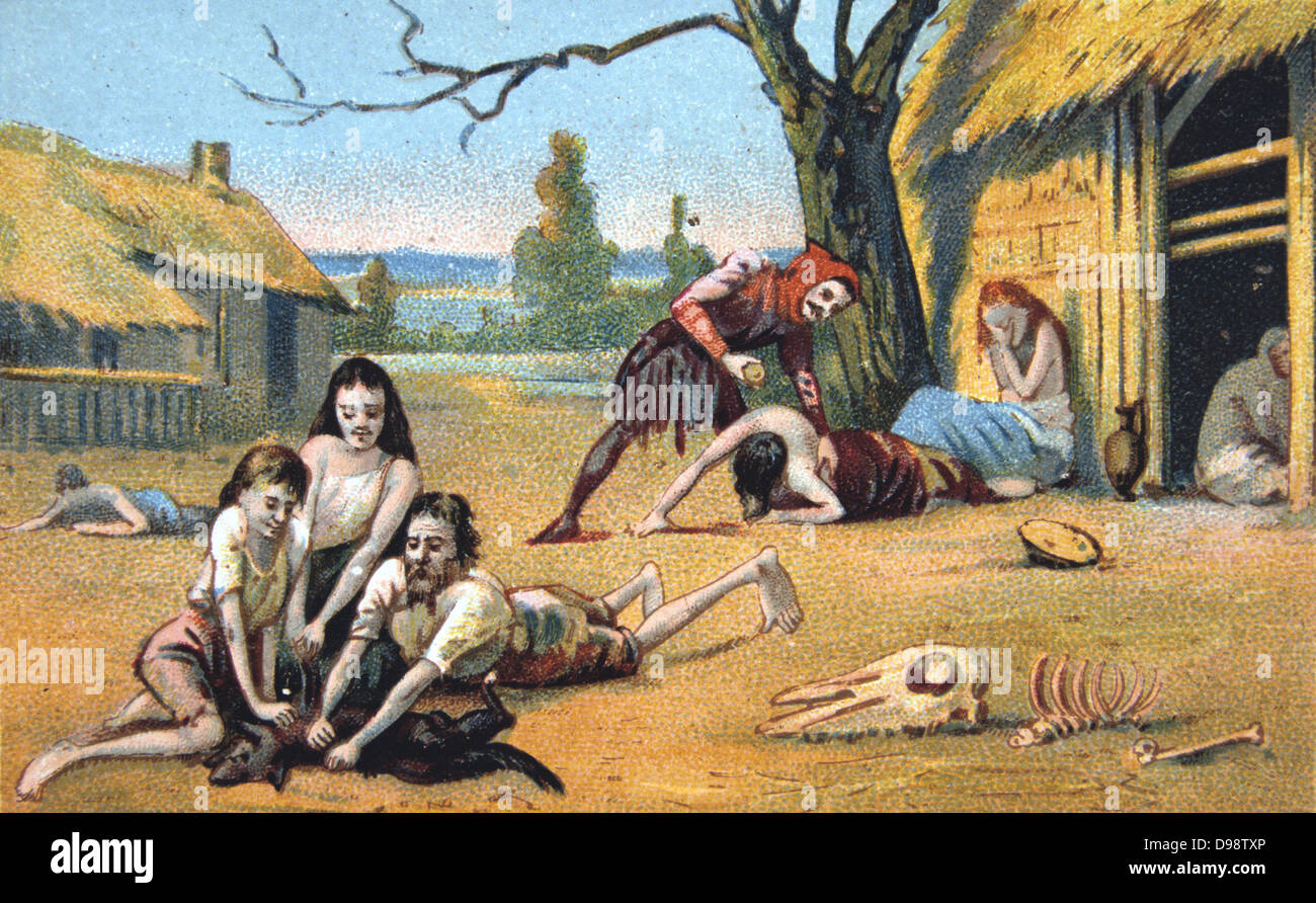 Hungersnöte im Mittelalter. 19. Jahrhundert Handel Karte Farblitho Stockfoto