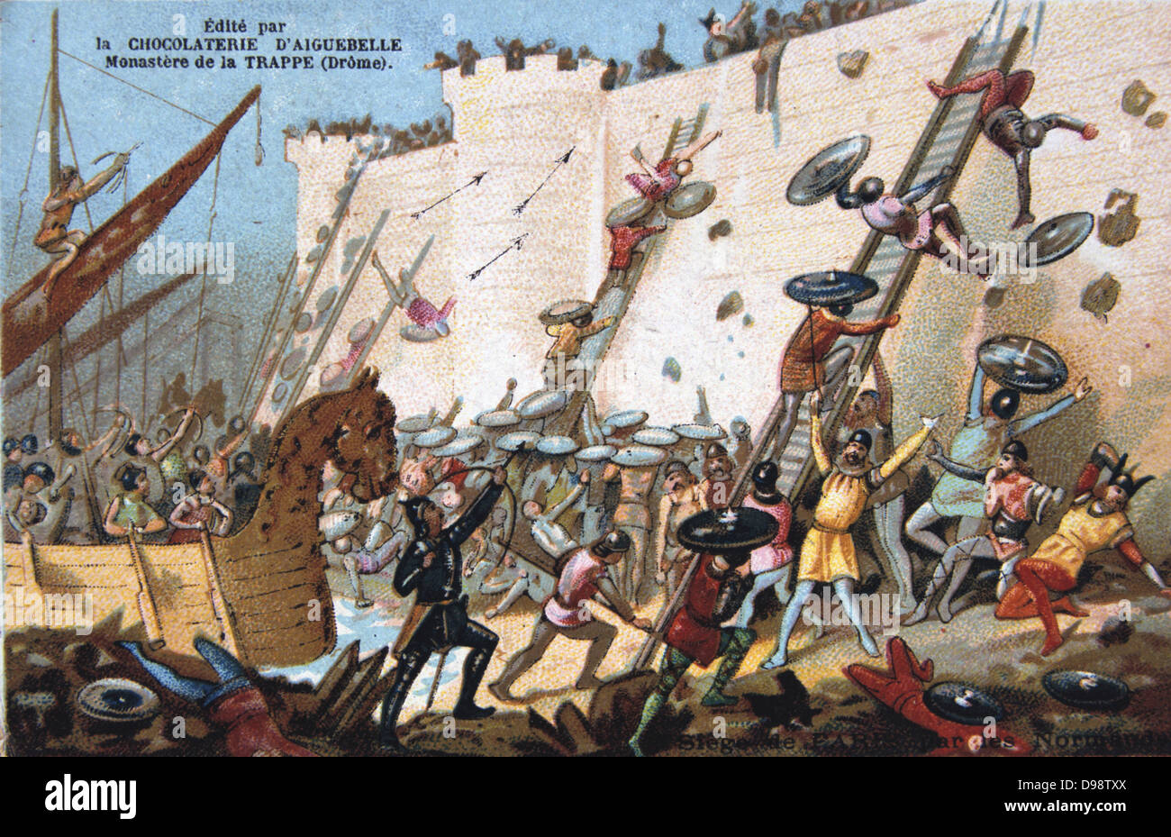 Belagerung von Paris 885-886 von den Wikingern (nordmänner). Von einigen Als der Anfang von Norman macht in Frankreich. Kampf Krieg Militär neunzehnten Jahrhundert Handel Karte Chromolithograph Stockfoto