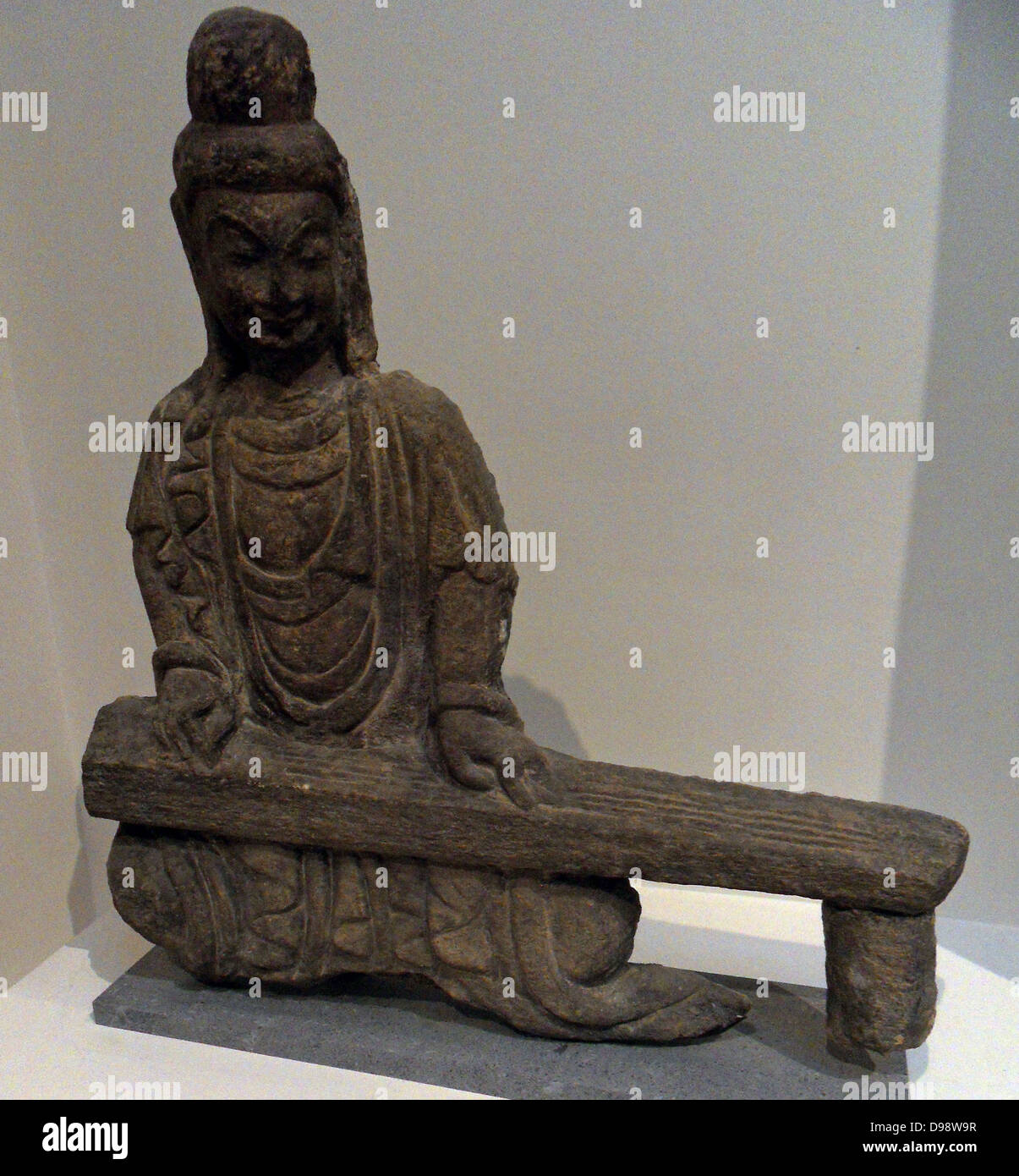 Zitherspieler. Nördliche Wei (386-534) Keramik, Terrakotta aus China Stockfoto