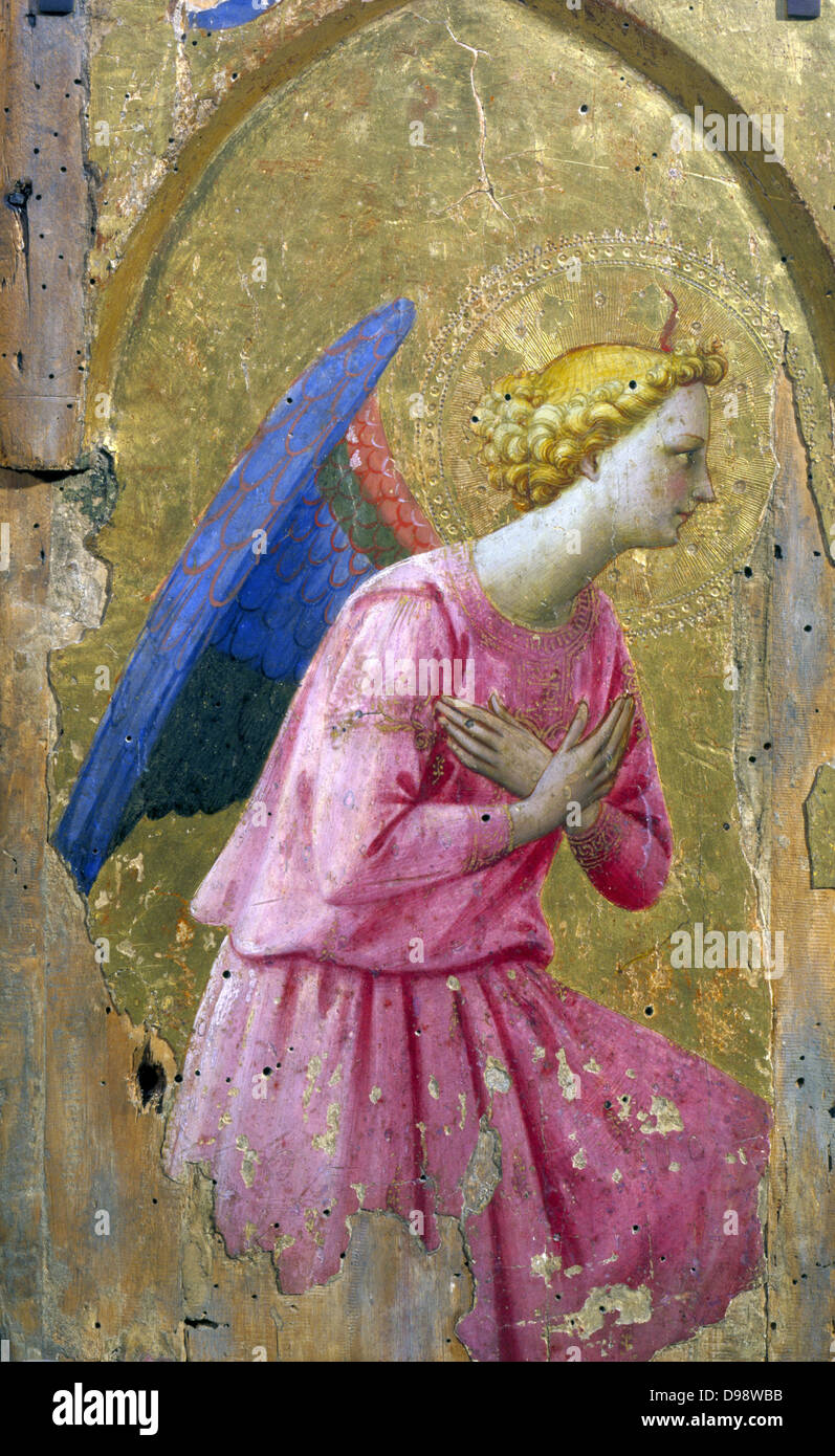 Engel in der Anbetung "Malerei auf Holz. Atelier von Fra Angelico (Guido di Pietro (c1400-c1455) italienischen Renaissance geboren. Stockfoto