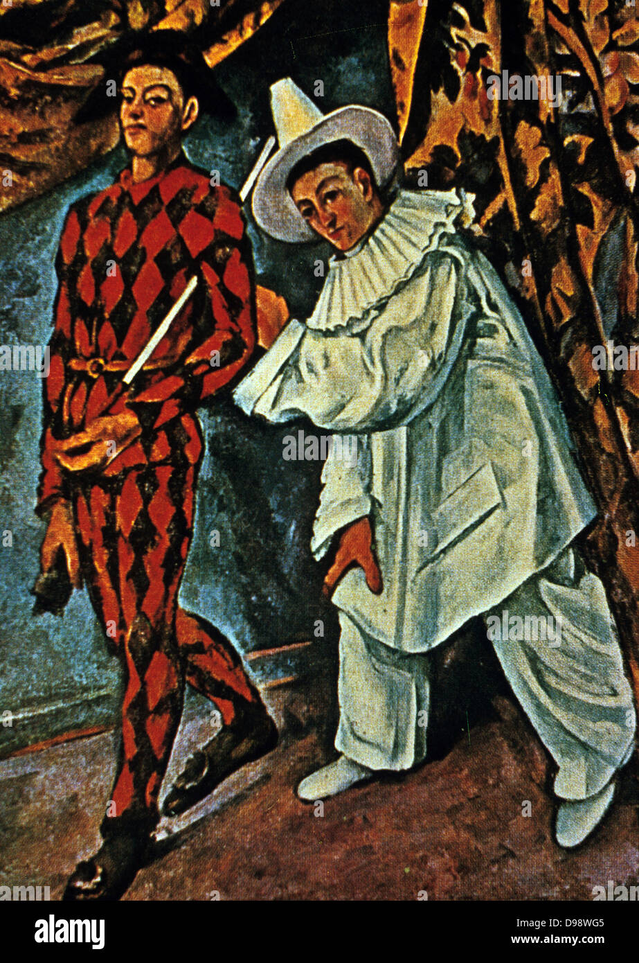 Mardi Gras", 1888. Öl auf Leinwand. Paul Cezanne (1839-1906) French Post-Impressionist Painter. Zwei Figuren der Commedia dell'arte Zeichen Harlekin und Pierrot. Stockfoto