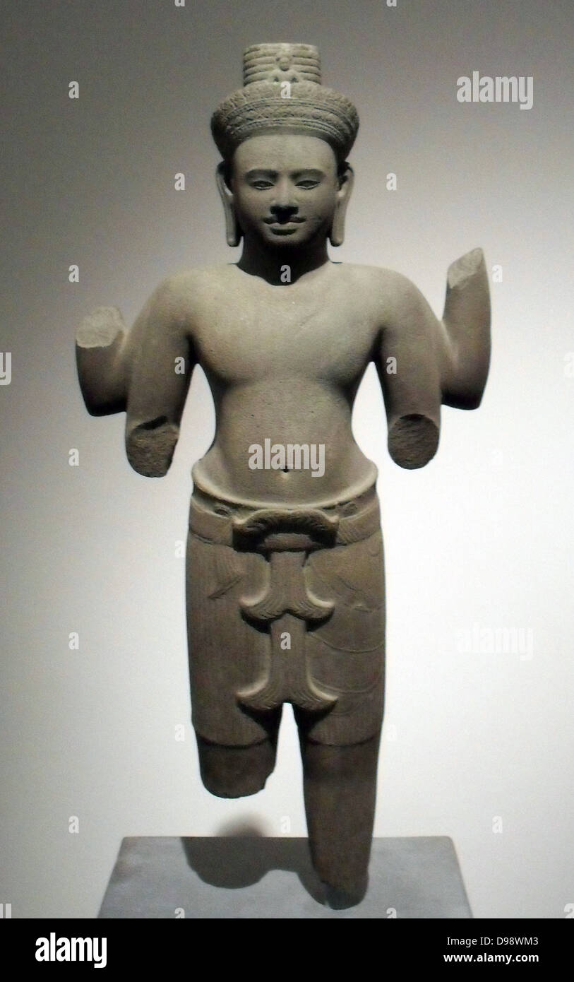Bodhisattva Lokesvara. Im letzten Viertel des 10. Jahrhunderts - frühe 11. Jahrhundert. Stil Khleang, Kambodscha (Ende 10./Anfang 11. Jahrhundert). Sandstein Skulptur Stockfoto