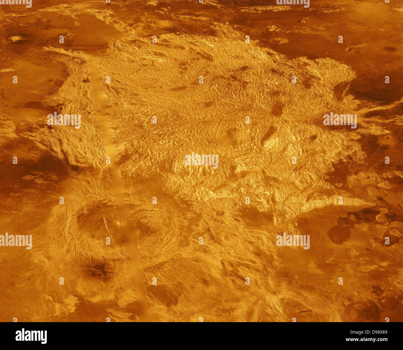 In diesem dreidimensionalen perspektivische Ansicht der Oberfläche der Venus ist ein Teil des Alpha Regio angezeigt. Alpha Regio, ein Stockfoto