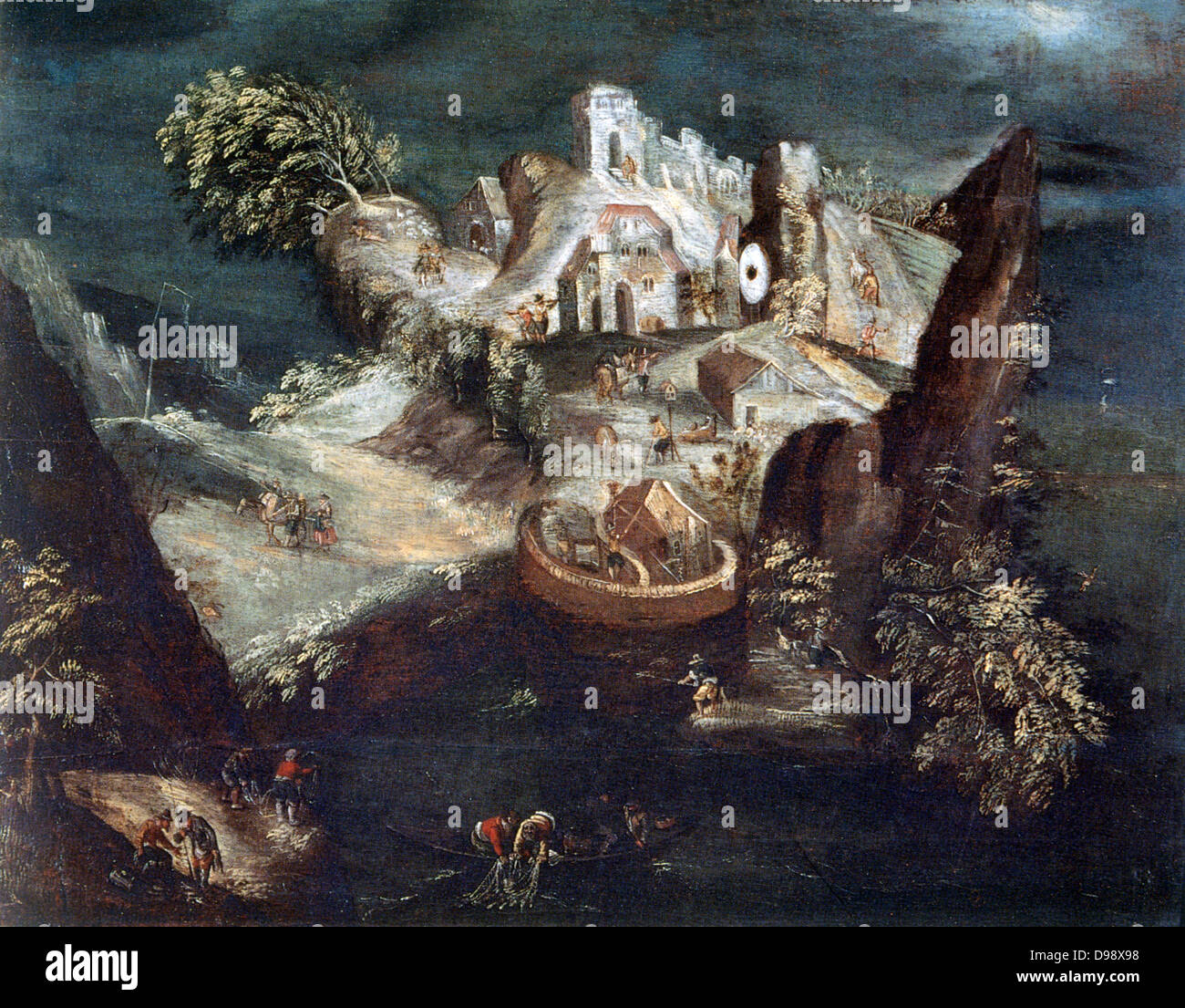 Anthropomorphe Landschaft - länglicher Mann. Öl auf Holz. Matthäus Merian (1593-1650) TheEelder Schweizer Maler und Kupferstecher. Stockfoto