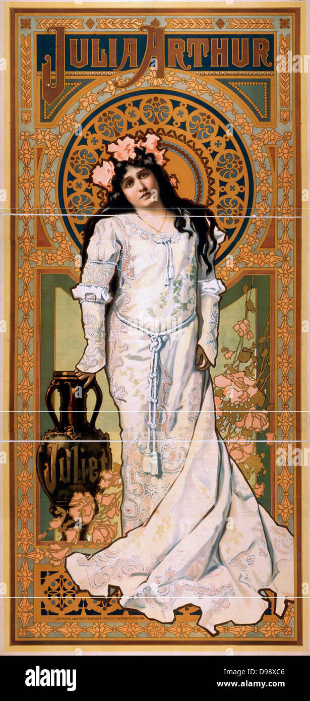 Titel Julia Arthur 1869-1950 amerikanische Theaterschauspielerin als Juliet c1899 gezeigt. Lithographie (Poster) Stockfoto