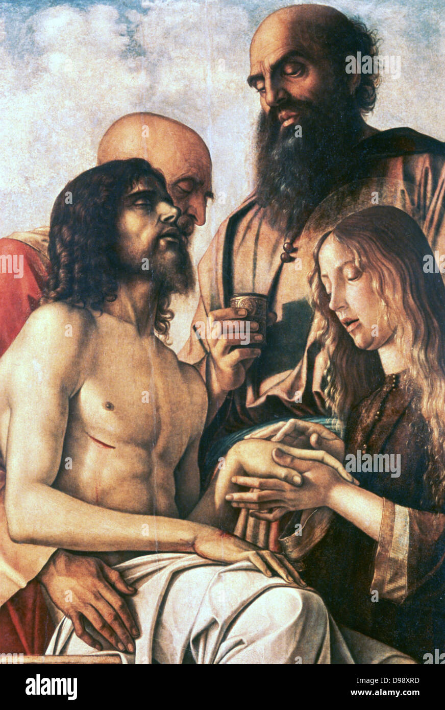 Pieta', Öl auf Leinwand. Giovanni Bellini (1426-1516) Maler der italienischen Renaissance. Mouring über den Leib Christi vor seiner Grablegung. Tod Trauer Stockfoto