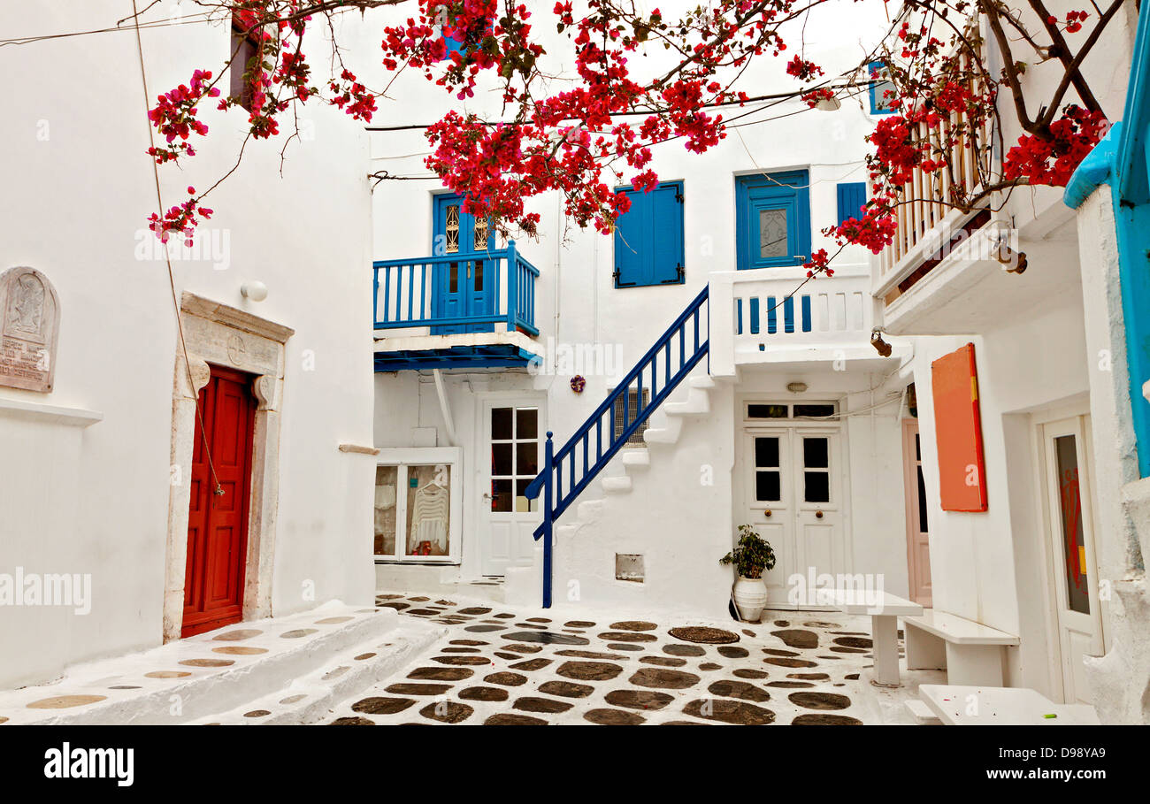 Traditionellen Gassen und Häuser auf der Insel Mykonos in Griechenland Stockfoto