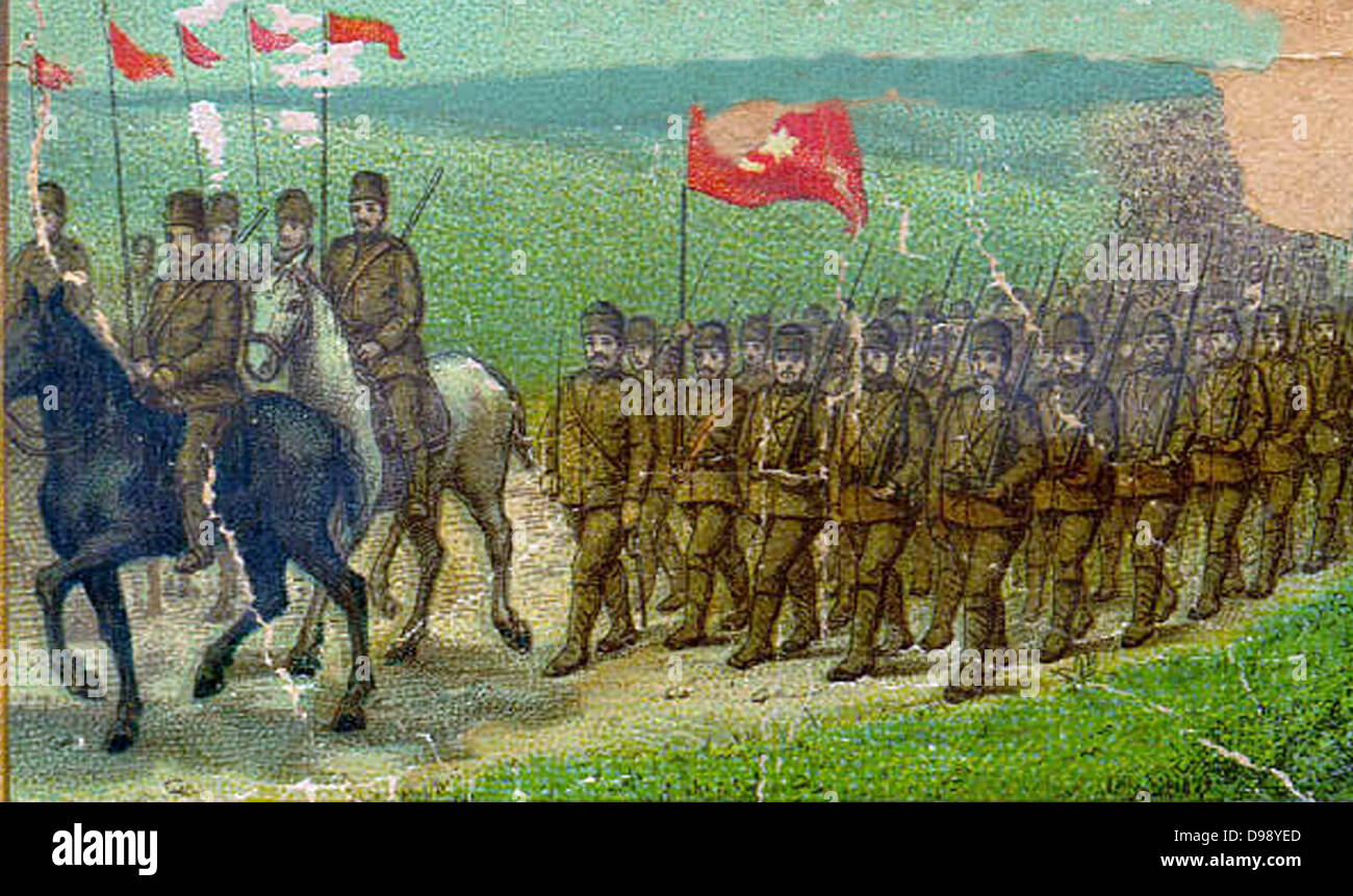 Türkischen (osmanischen) Soldaten marschieren. Ca. 1914 Stockfoto