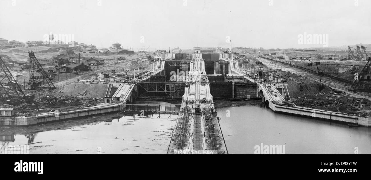 Aus der Vogelperspektive von Gatun Schleusen, Panama-Kanal c1913. Stockfoto